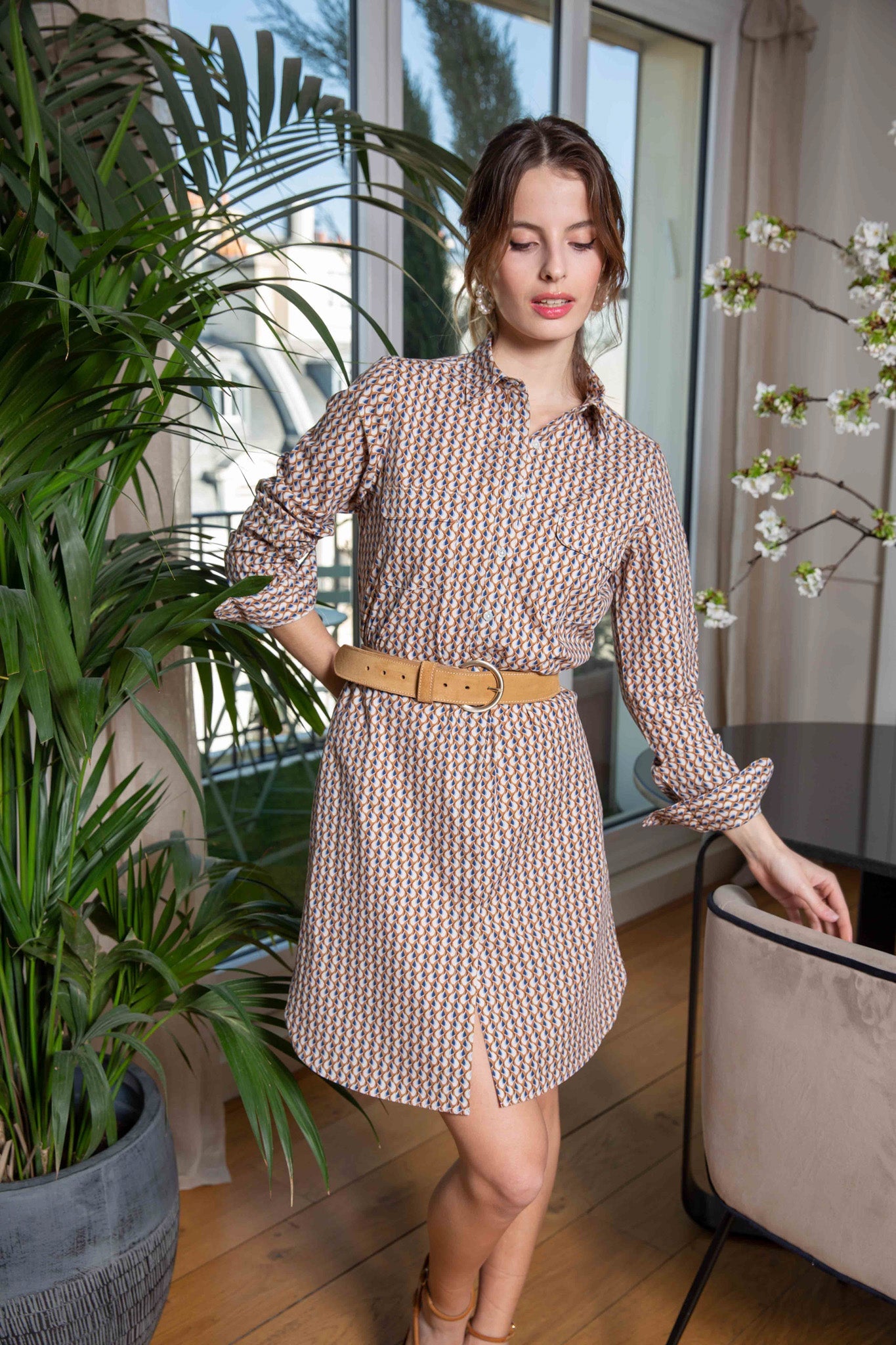 Robe chemisier Rania en coton imprimé - caramel-ROBE FEMME-Curling-Paris
