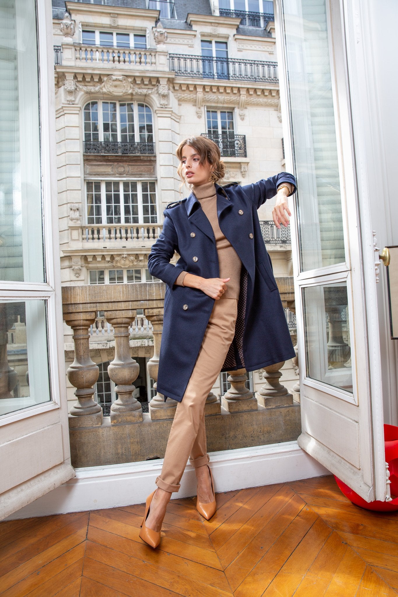 Trench Annie en laine et cachemire - Marine-MANTEAU FEMME-Curling-Paris