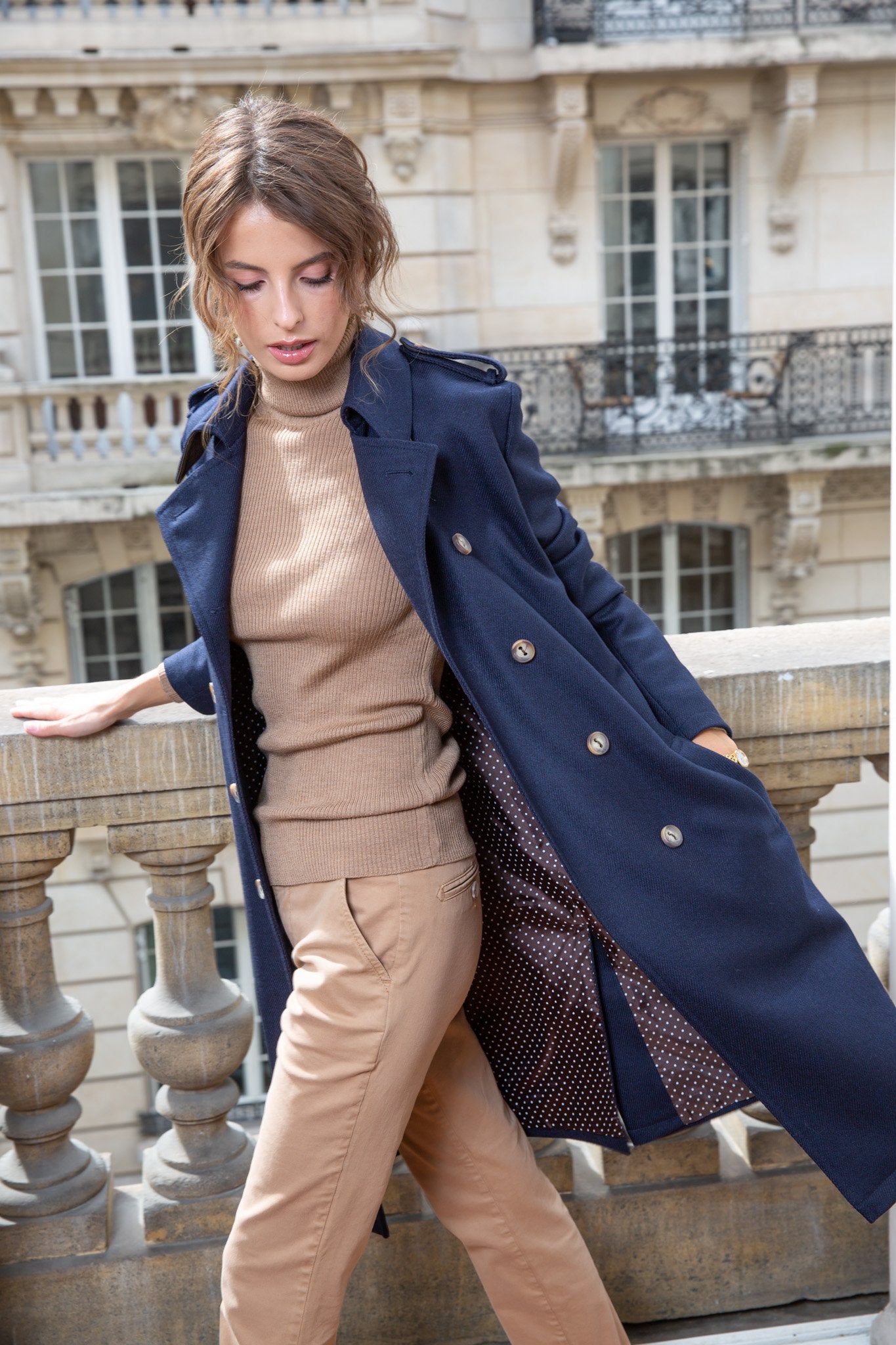 Trench Annie en laine et cachemire - Marine-MANTEAU FEMME-Curling-Paris