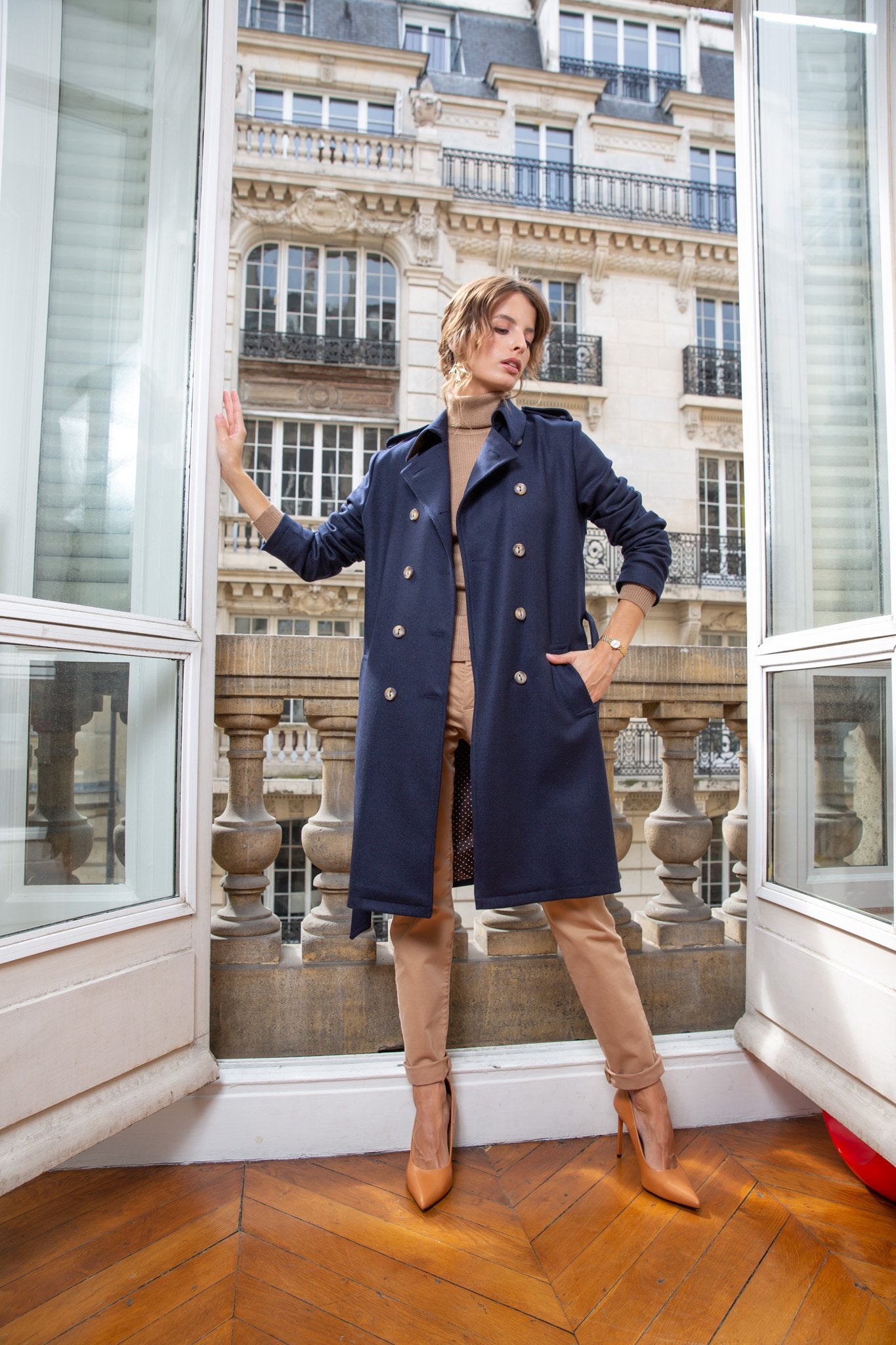 Trench Annie en laine et cachemire - Marine-MANTEAU FEMME-Curling-Paris