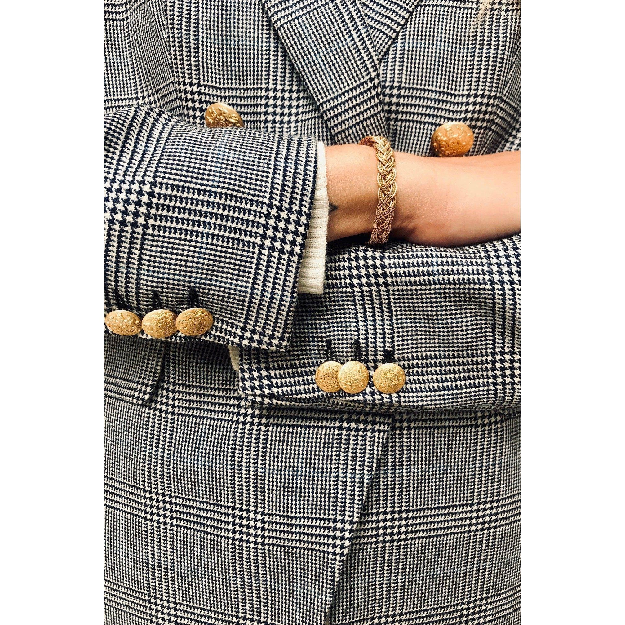 Vest Brigitte en laine - Prince de galles bleu-VESTE BLAZER FEMME-Curling-Paris