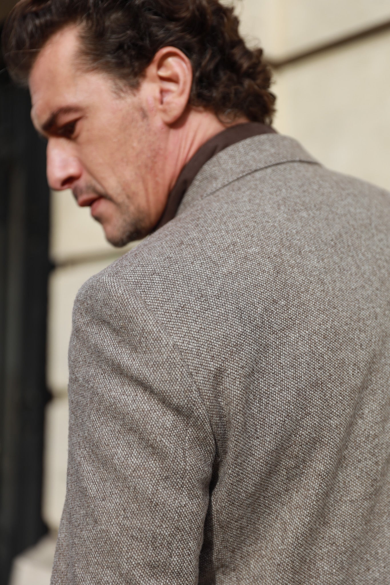 Veste Goal en laine et cachemire - Tweed Beige-VESTE BLAZER HOMME-Curling-Paris