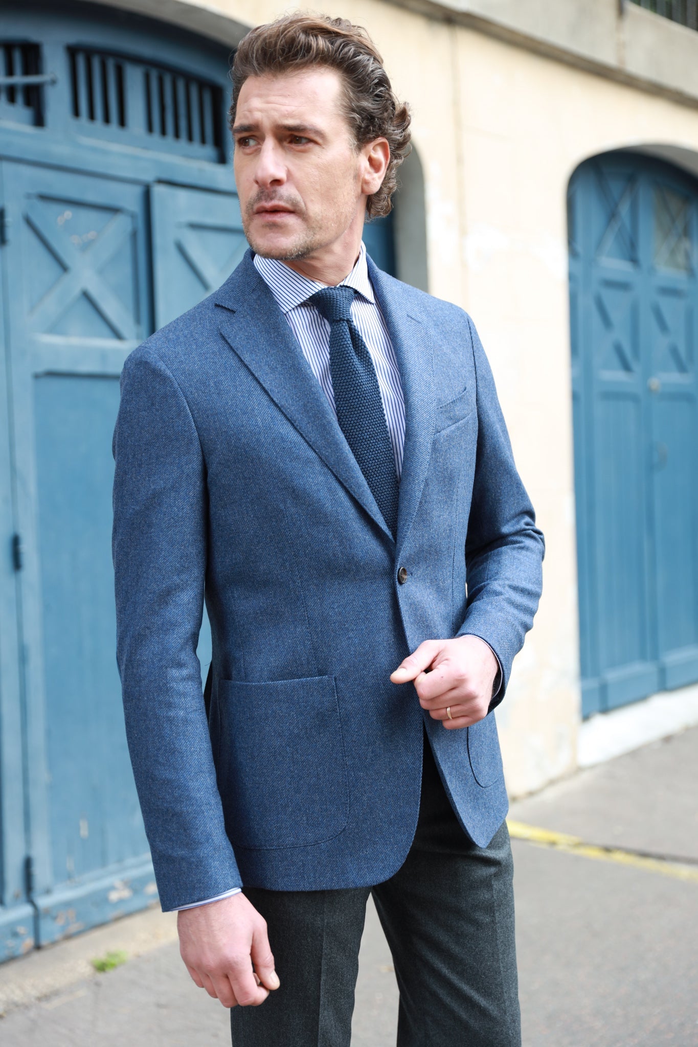 Veste Gostev en laine et cachemire - Bleu-VESTE BLAZER HOMME-Curling-Paris