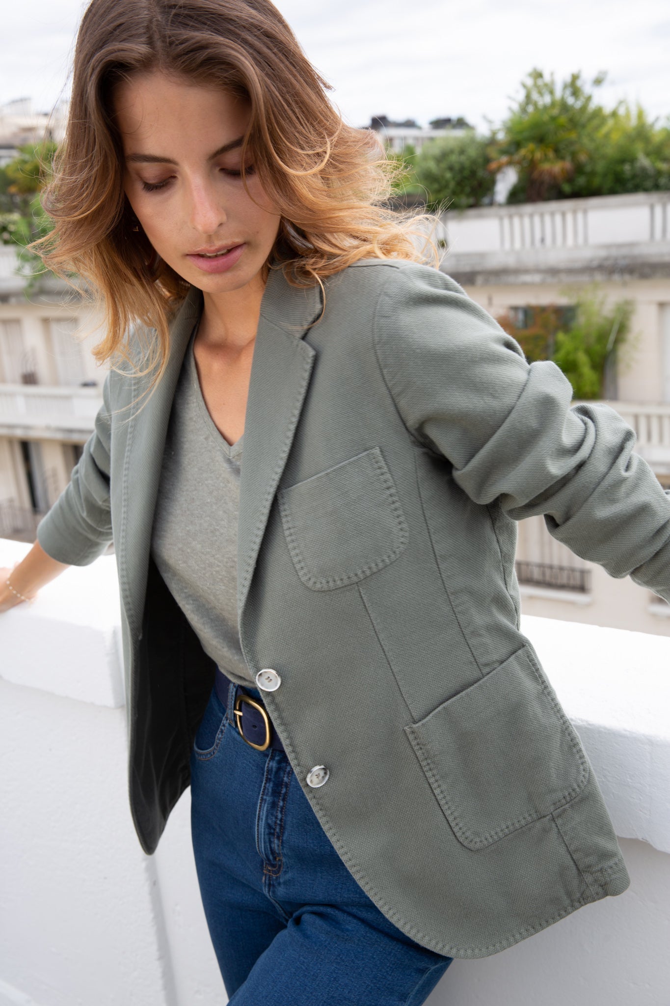 Veste Margot en coton Di Sondrio - Kaki-VESTE BLAZER FEMME-Curling-Paris