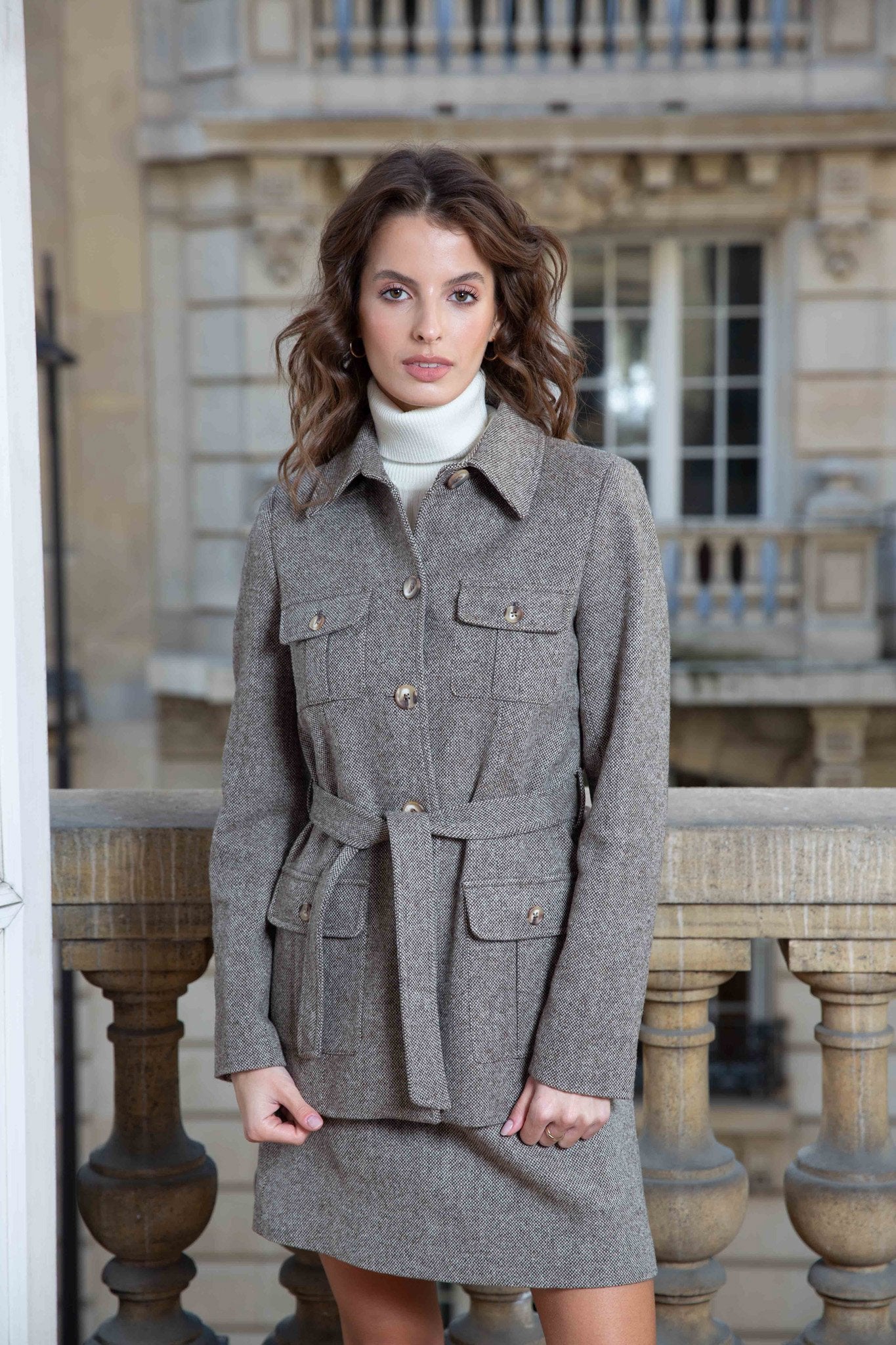Veste Sahari en Laine - Marron-VESTE BLAZER FEMME-Curling-Paris