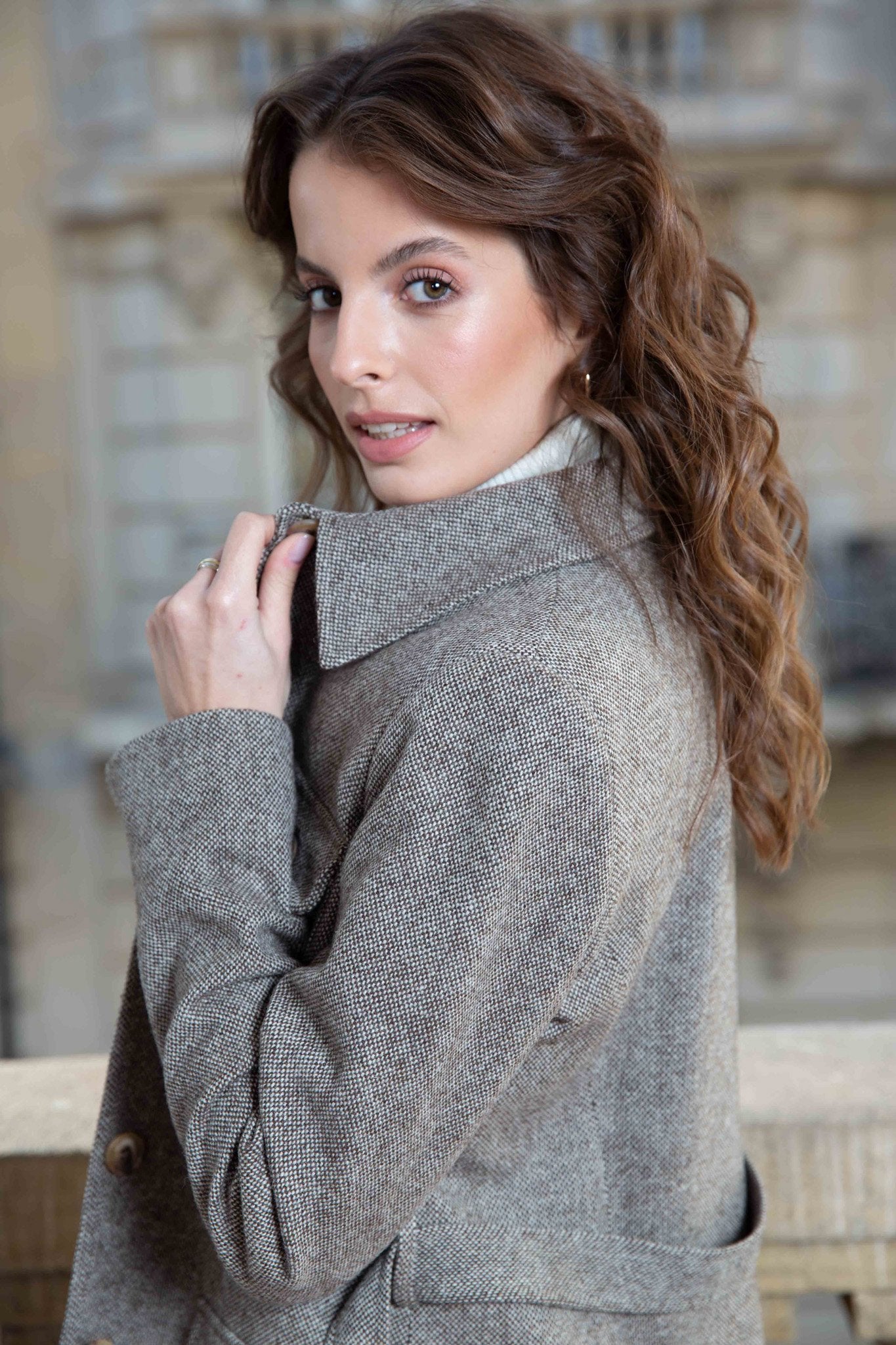 Veste Sahari en Laine - Marron-VESTE BLAZER FEMME-Curling-Paris