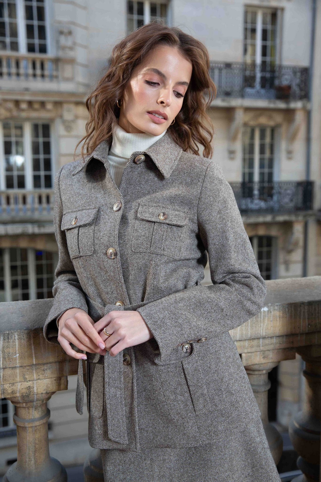 Veste Sahari en Laine - Marron-VESTE BLAZER FEMME-Curling-Paris