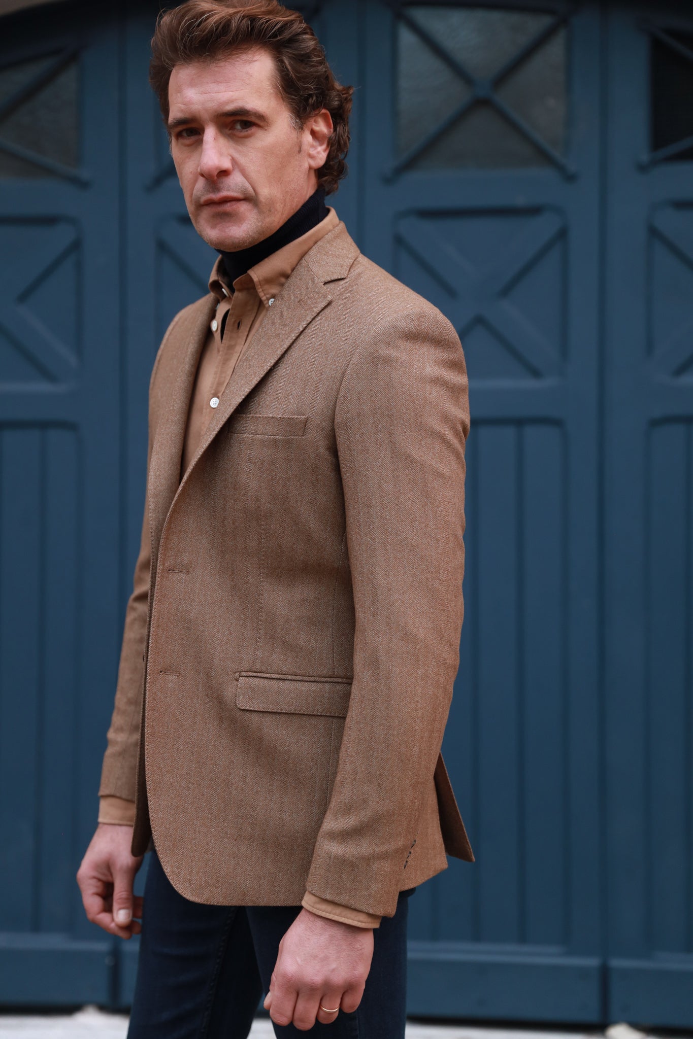 Veste Steven en laine stretch à chevron - Caramel-VESTE BLAZER HOMME-Curling-Paris