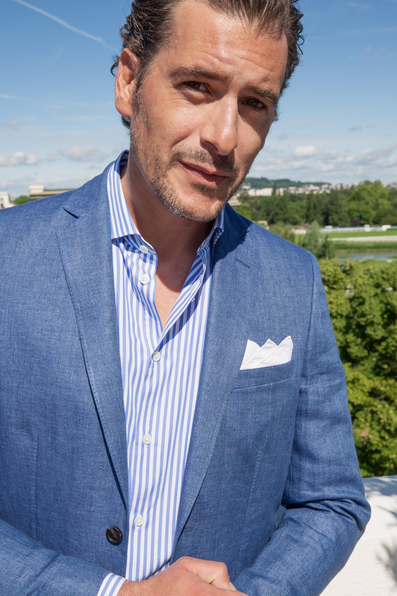 Veste Steven en lin Angelico - Chevron Bleu-VESTE BLAZER HOMME-Curling-Paris