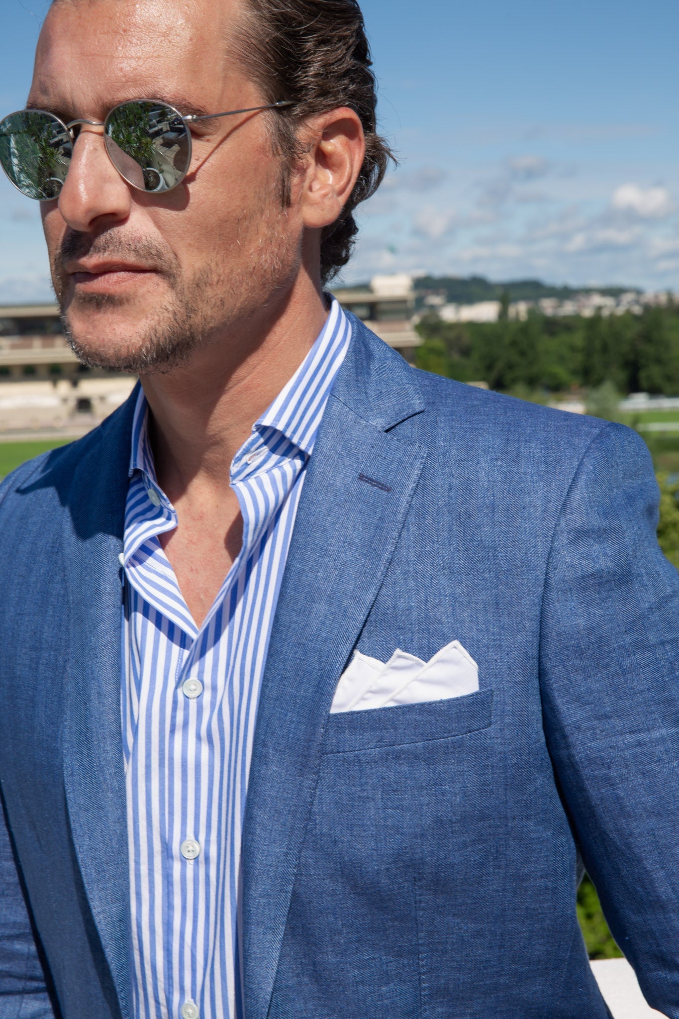 Veste Steven en lin Angelico - Chevron Bleu-VESTE BLAZER HOMME-Curling-Paris