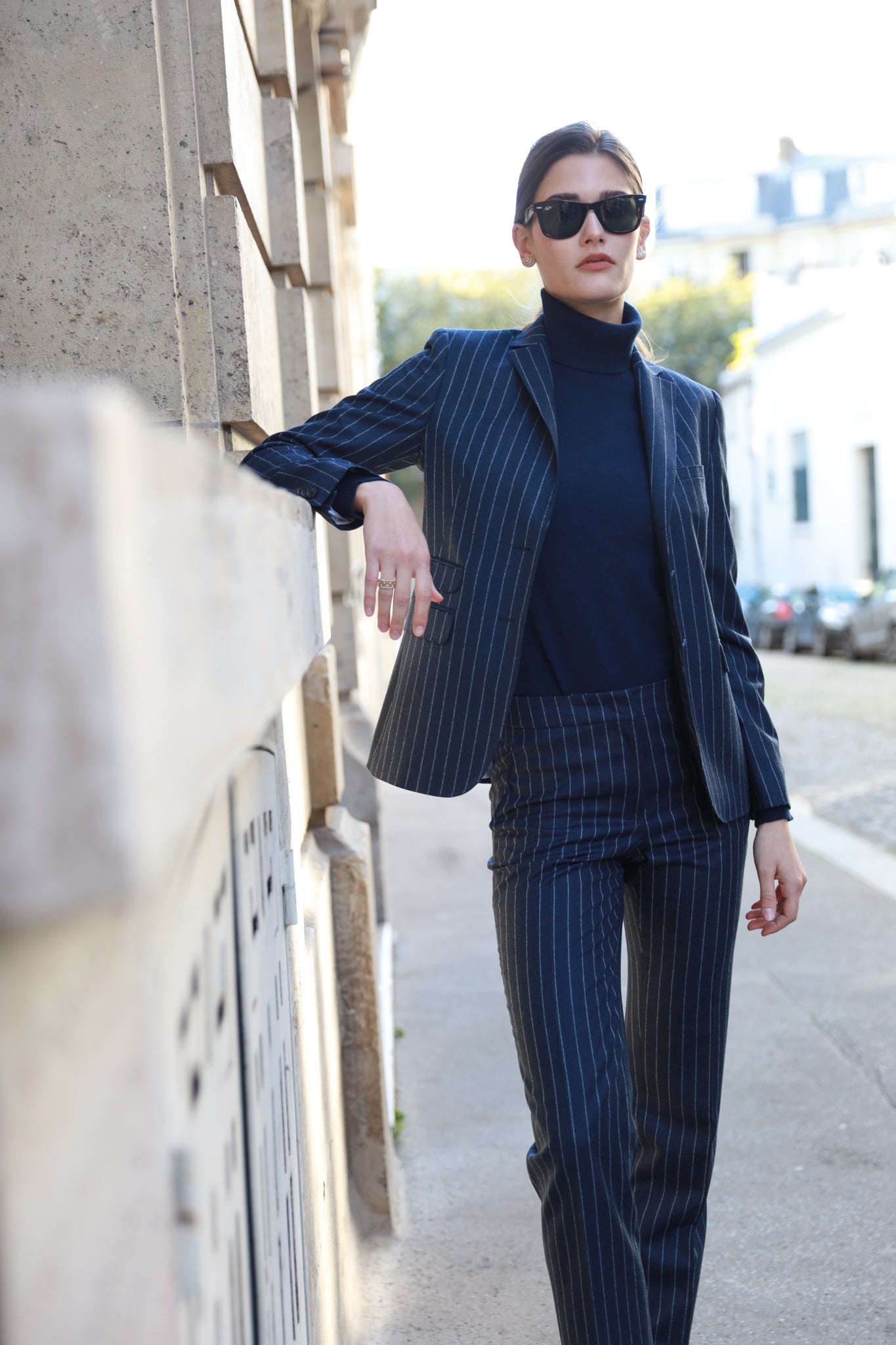 Veste femme Vesnove de tailleur en flanelle rayure marine