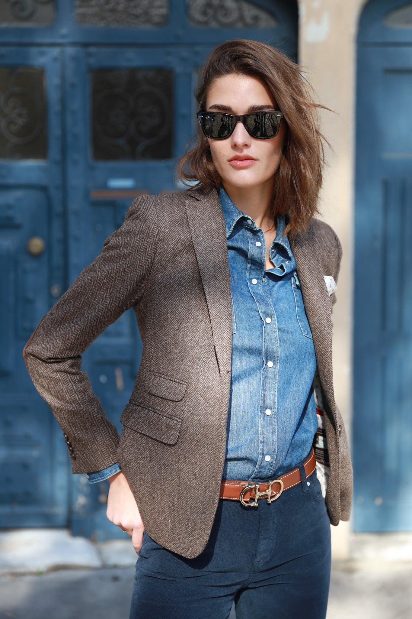 Veste Vesnove en laine à chevron - Marron-VESTE BLAZER FEMME-Curling-Paris