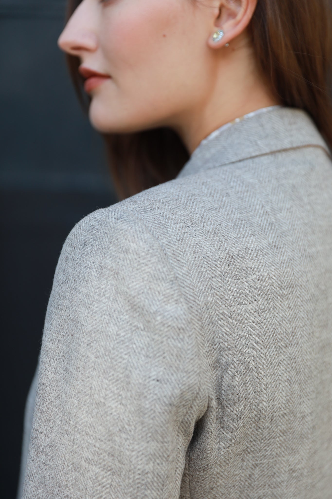 Veste Vesnove en laine et cachemire à chevrons - Mushroom-VESTE BLAZER FEMME-Curling-Paris
