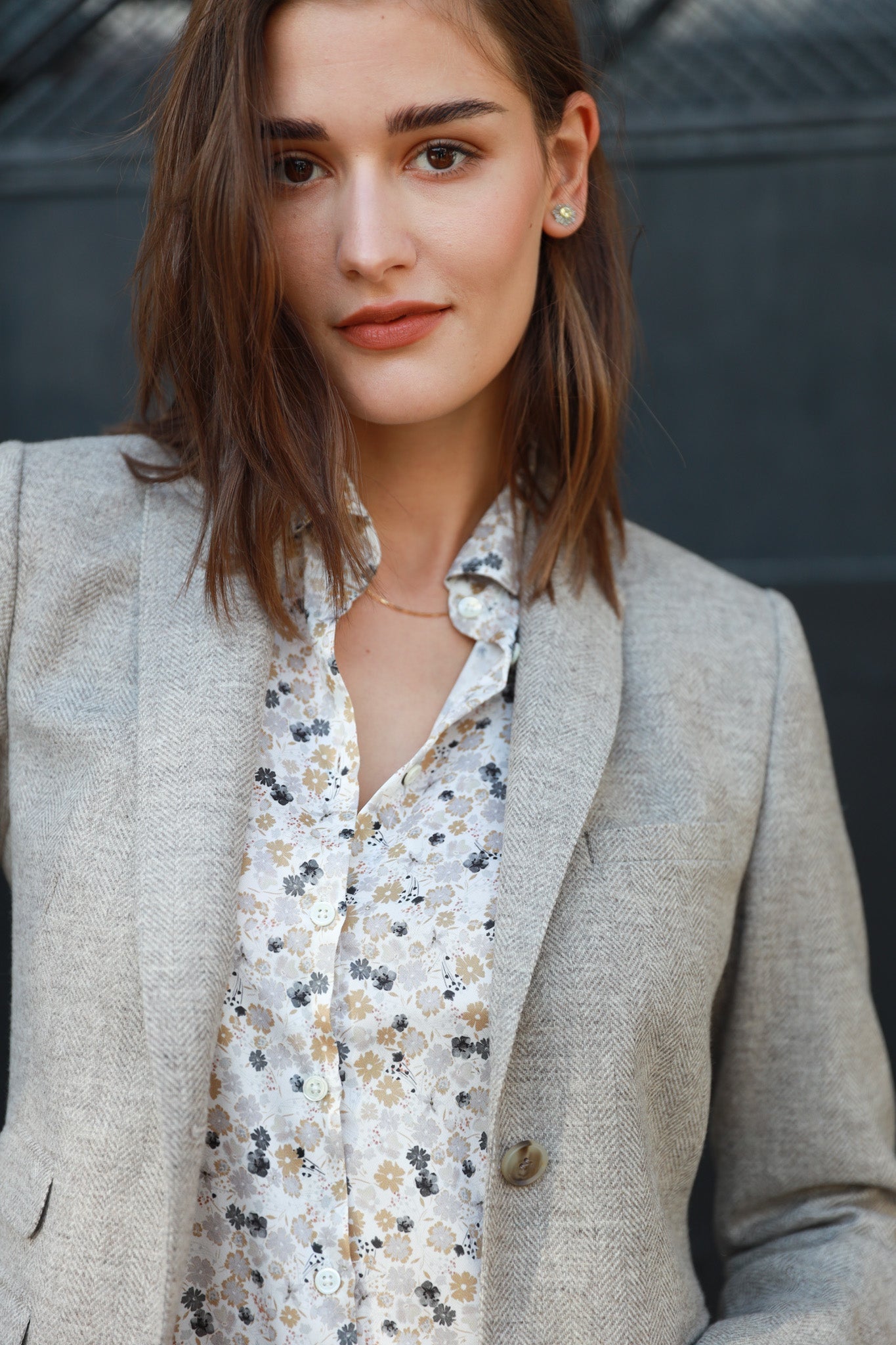Veste Vesnove en laine et cachemire à chevrons - Mushroom-VESTE BLAZER FEMME-Curling-Paris
