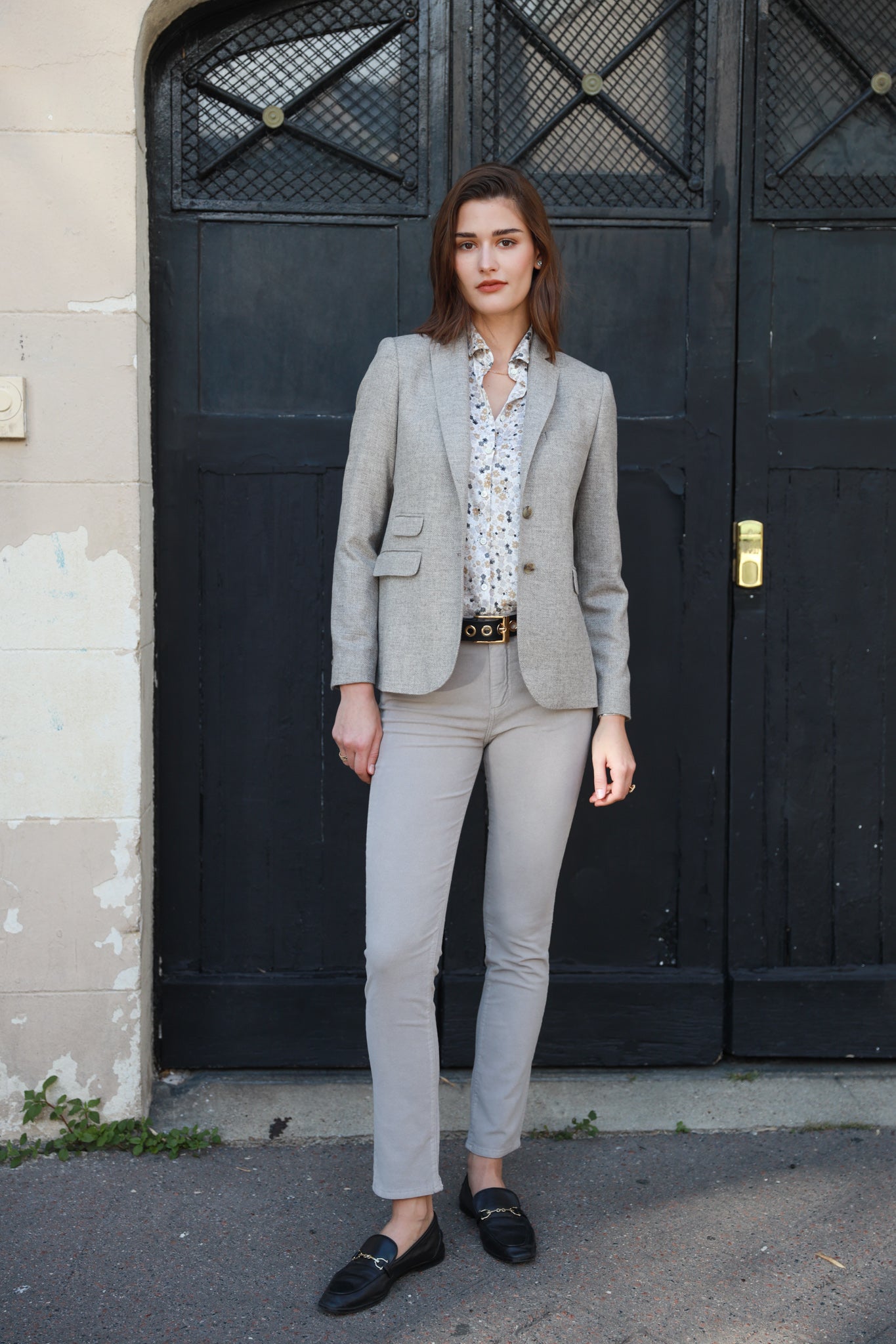 Veste Vesnove en laine et cachemire à chevrons - Mushroom-VESTE BLAZER FEMME-Curling-Paris