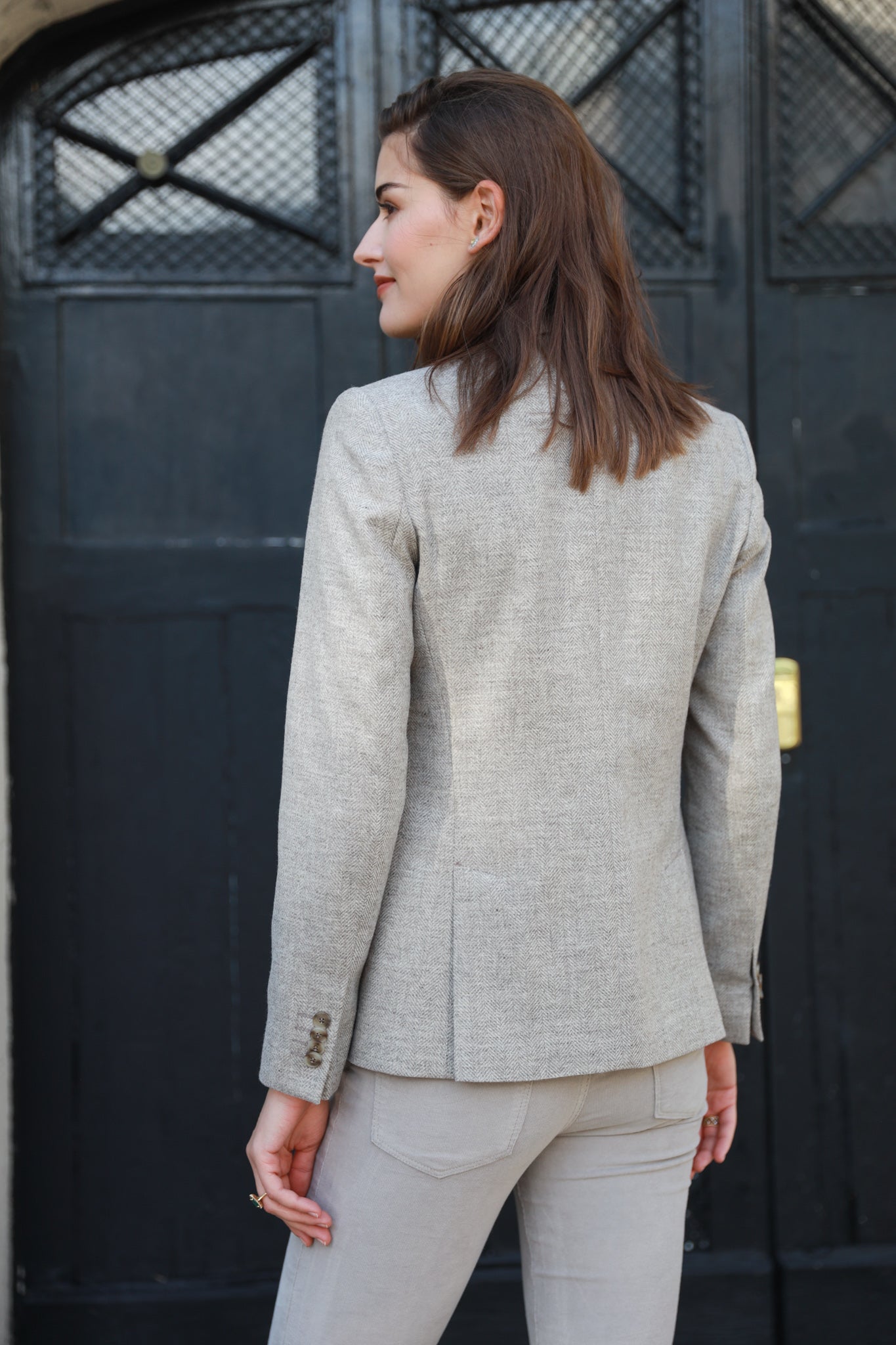 Veste Vesnove en laine et cachemire à chevrons - Mushroom-VESTE BLAZER FEMME-Curling-Paris