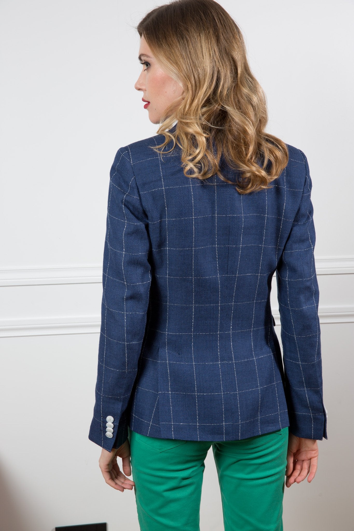 Veste Vesnove en laine & lin marine à carreaux-VESTE BLAZER FEMME-Curling-Paris