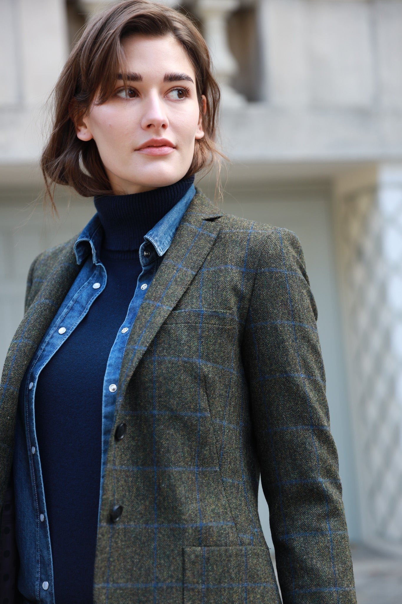 Veste Victoire en laine - Carreaux kaki-VESTE BLAZER FEMME-Curling-Paris