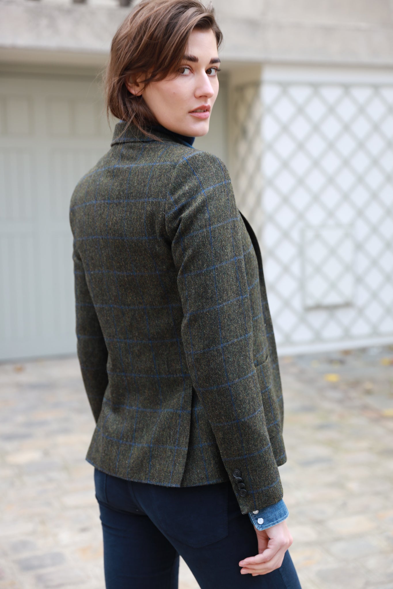 Veste Victoire en laine - Carreaux kaki-VESTE BLAZER FEMME-Curling-Paris