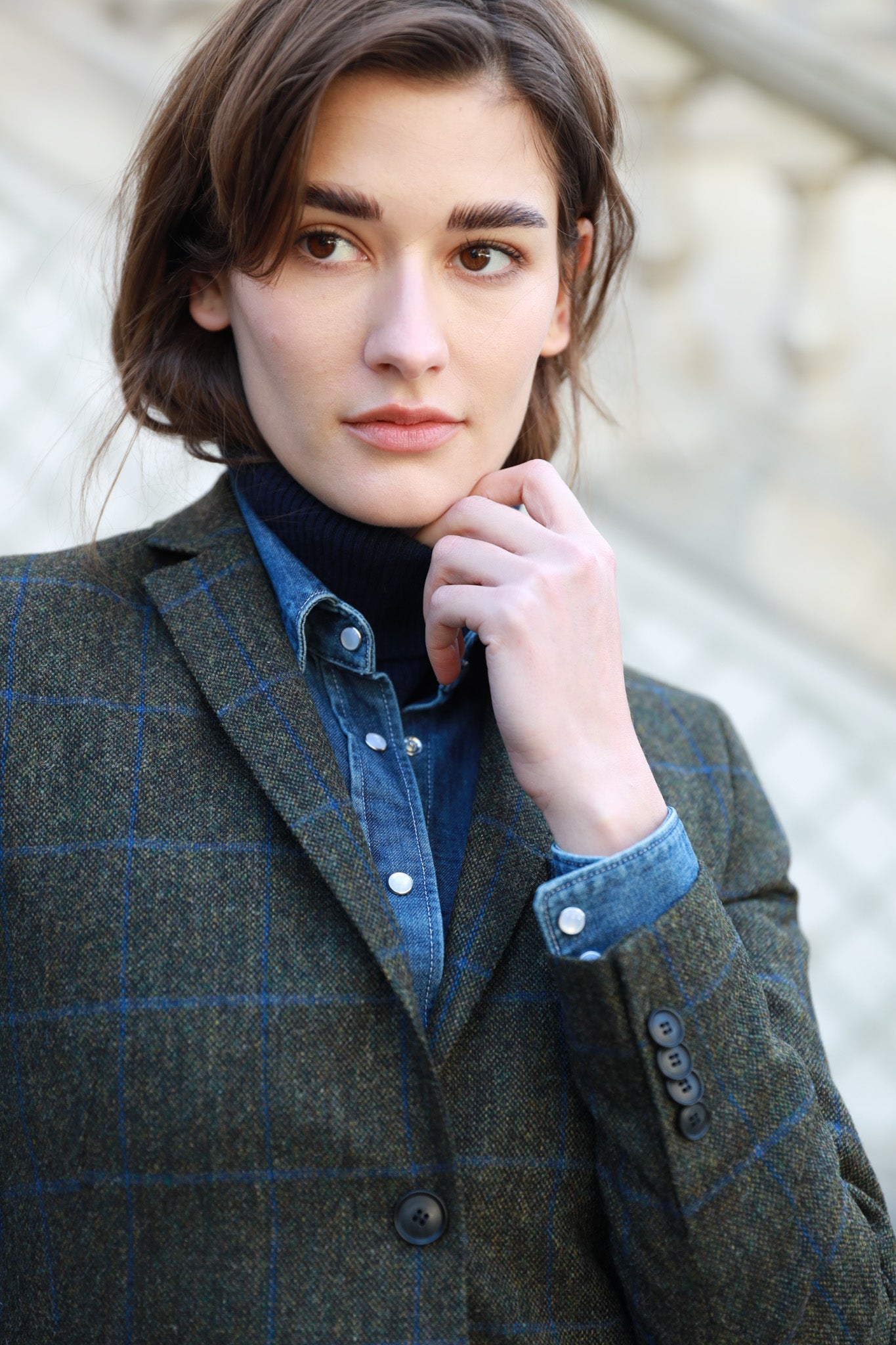 Veste Victoire en laine - Carreaux kaki-VESTE BLAZER FEMME-Curling-Paris