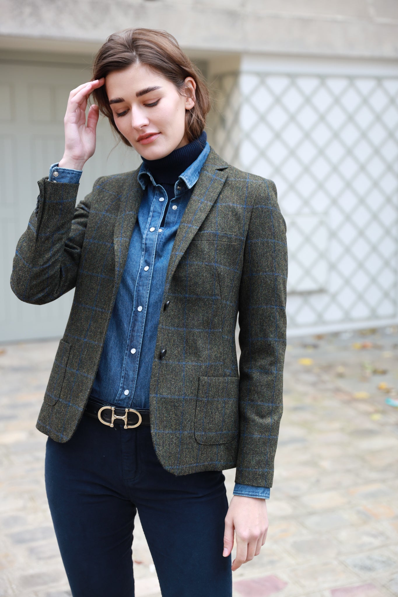 Veste Victoire en laine - Carreaux kaki-VESTE BLAZER FEMME-Curling-Paris