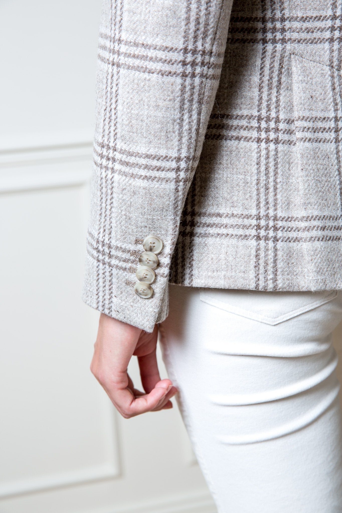 Veste Victoire en laine vierge - Beige à carreaux-VESTE BLAZER FEMME-Curling-Paris