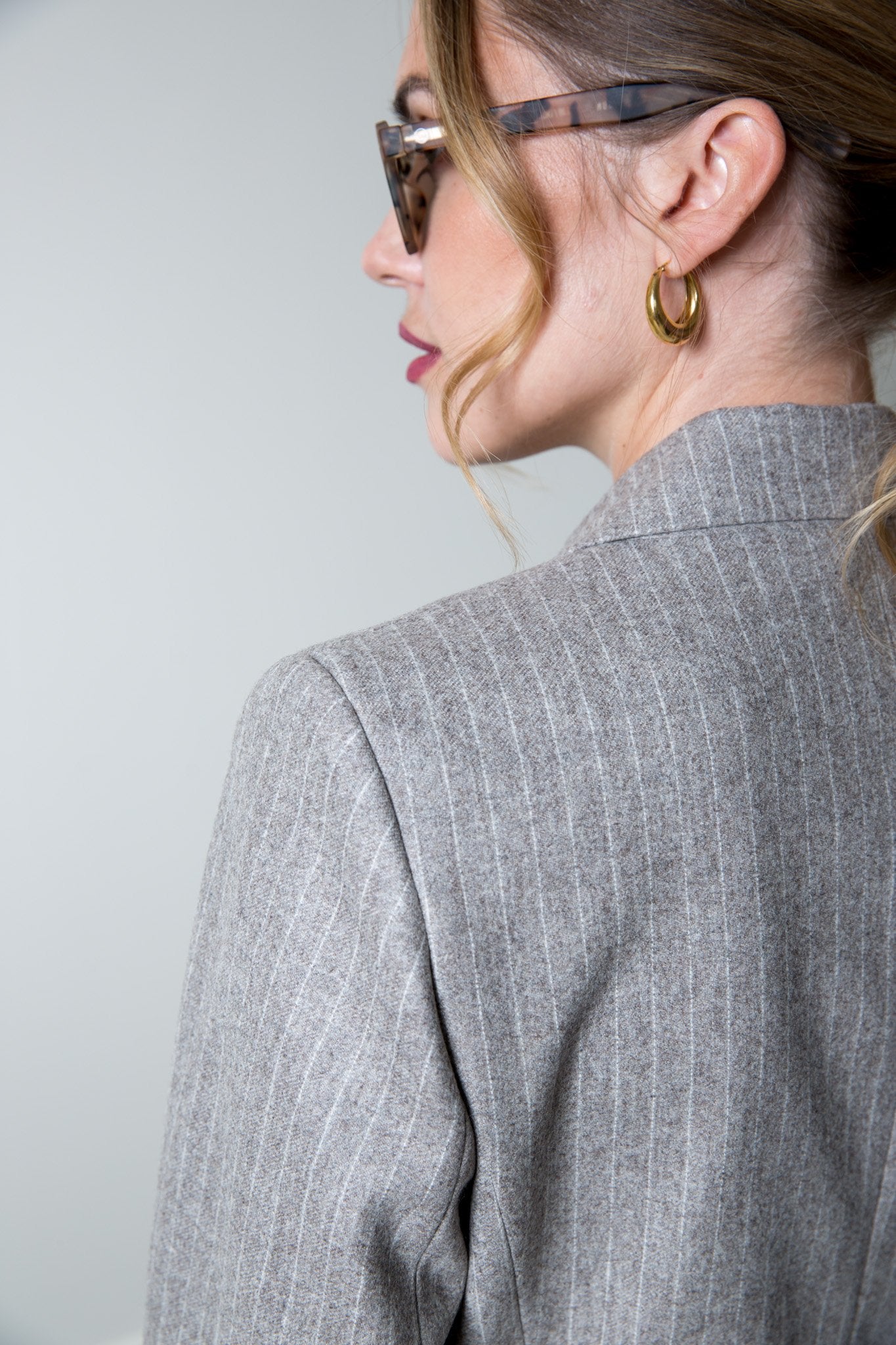 Veste de tailleur Lili en laine - Beige à rayures craie-VESTE BLAZER FEMME-Curling-Paris