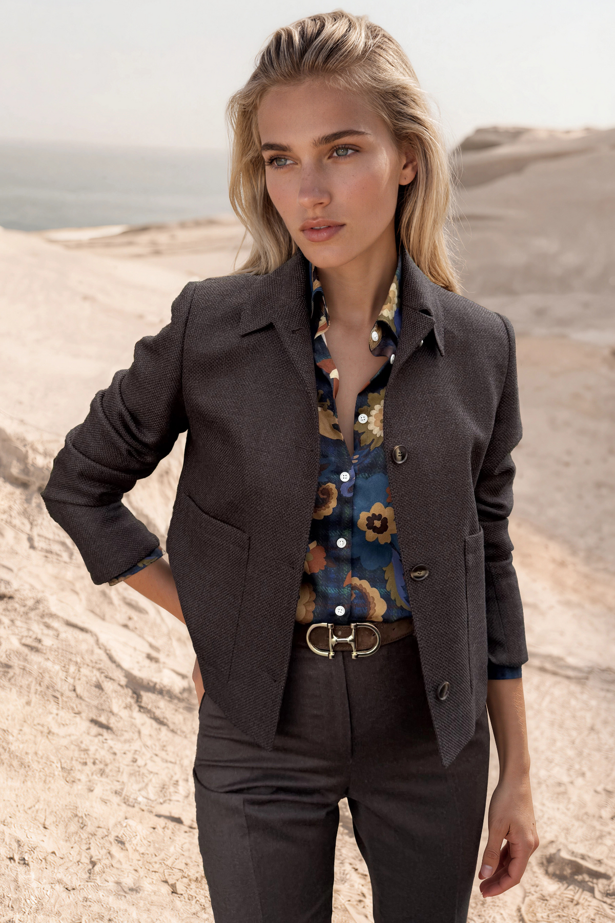 Veste Ysee en laine vierge nattée - Marron