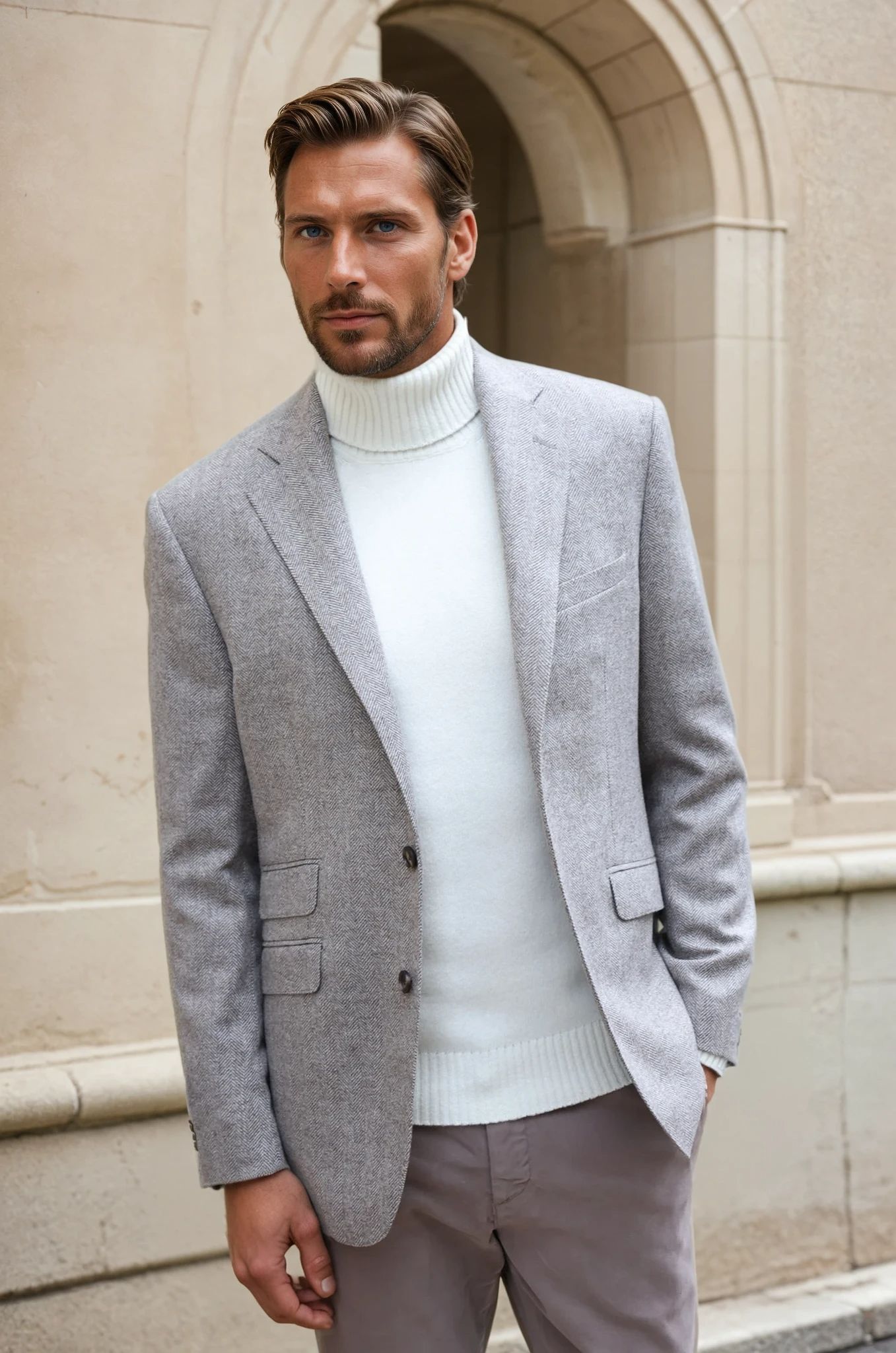 Veste Goal en laine et cachemire - Chevron beige