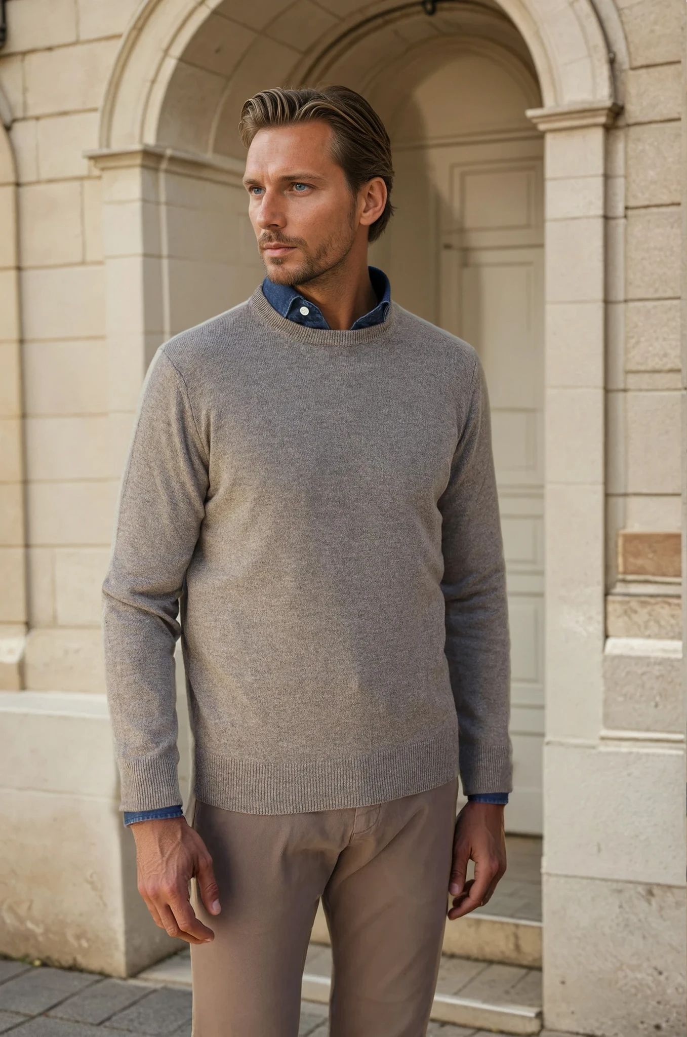 Pull Col Rond Ronan en Cachemire - Taupe