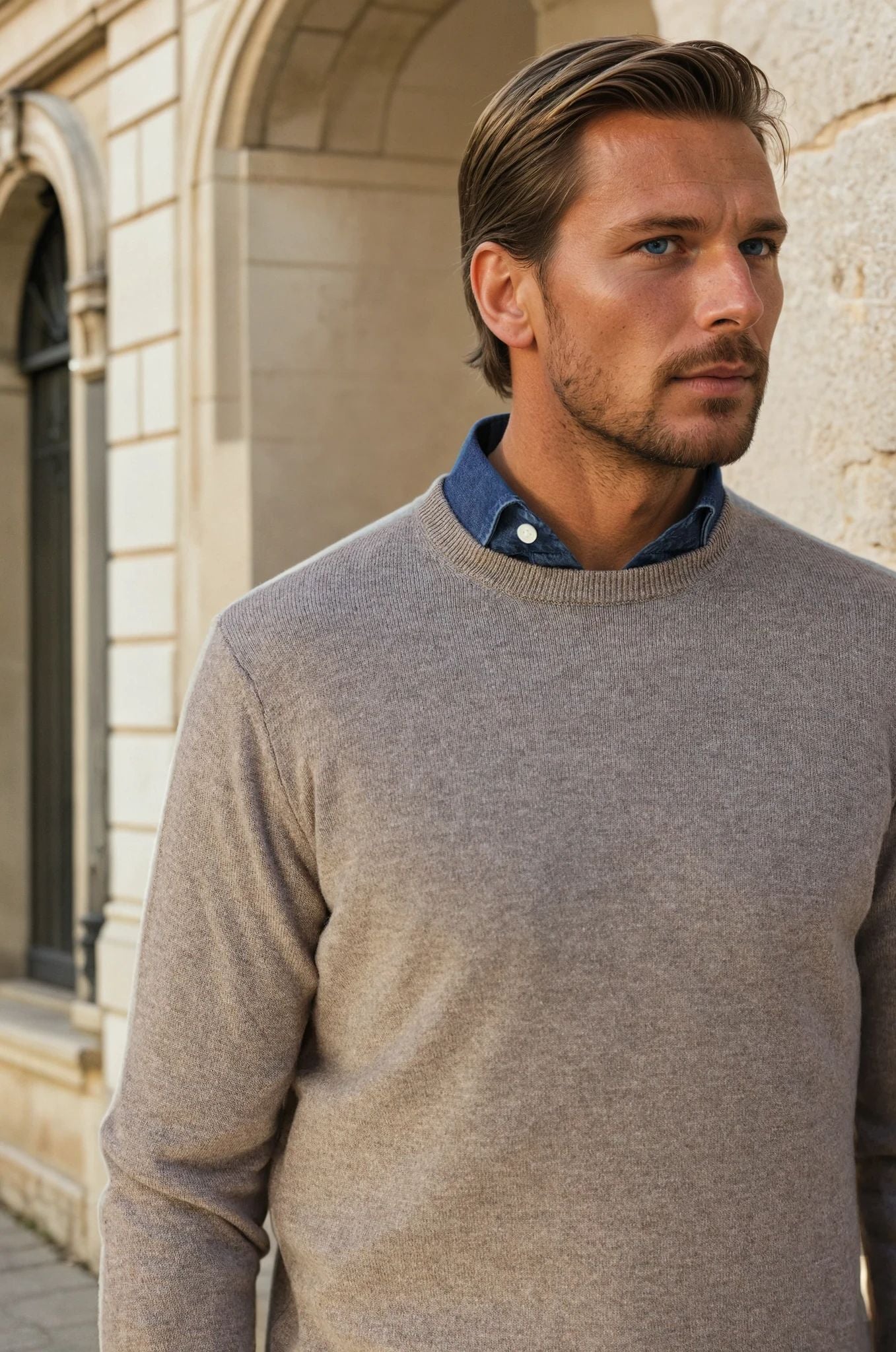 Pull Col Rond Ronan en Cachemire - Taupe