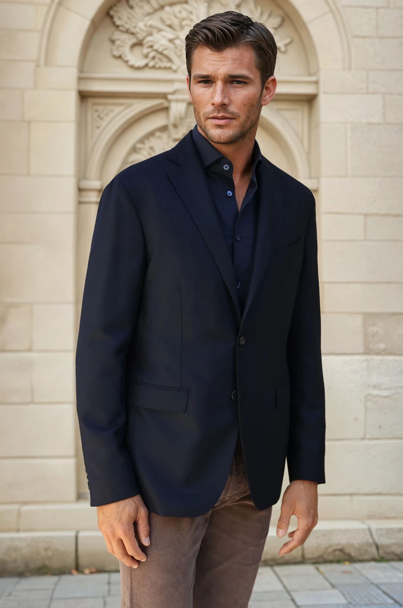Veste Giorgio en laine  - Natté Marine