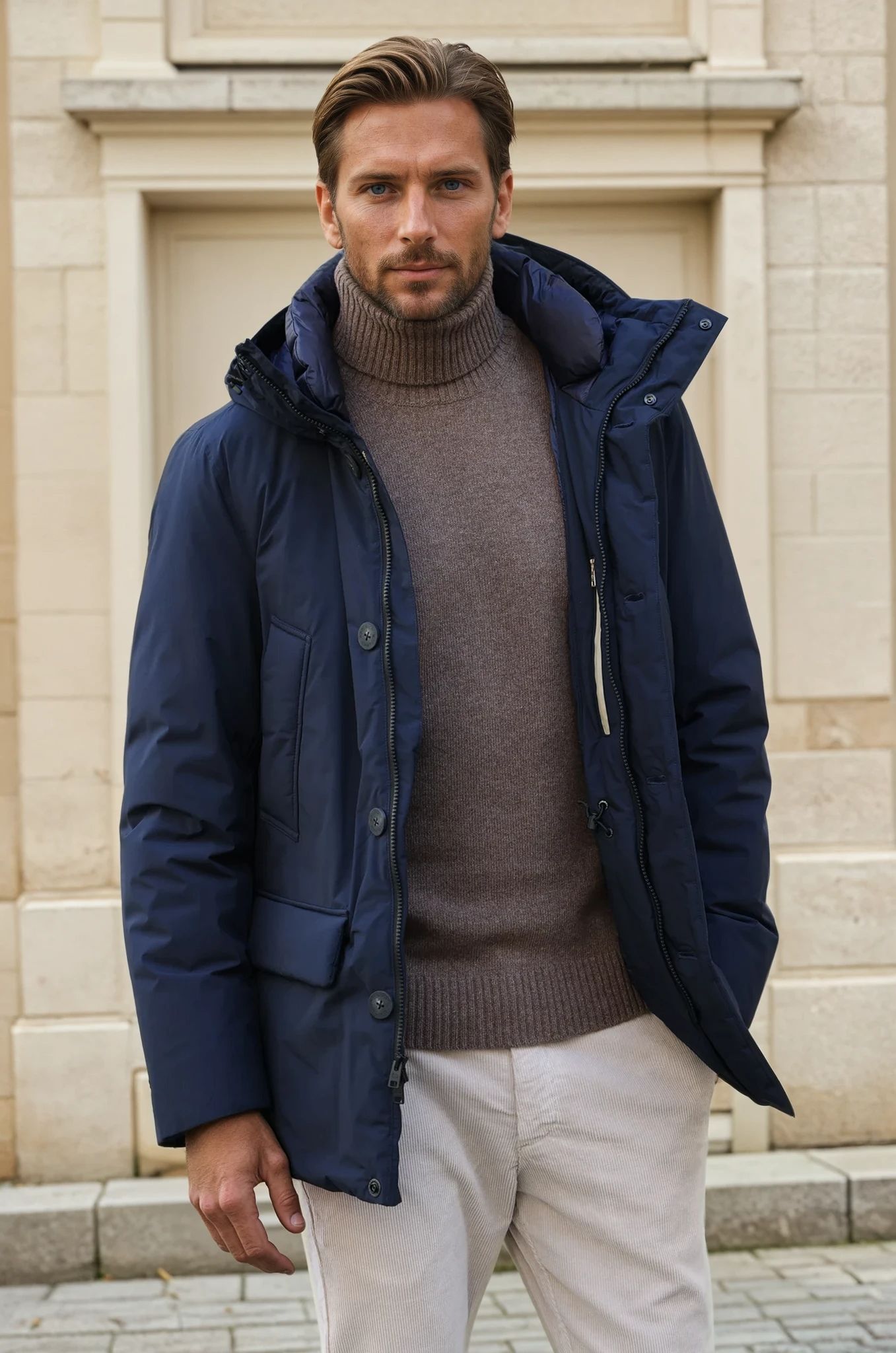 Arctic Parka Woolrich Cloud avec capuche - Melton Blue-MANTEAU HOMME-Curling-Paris