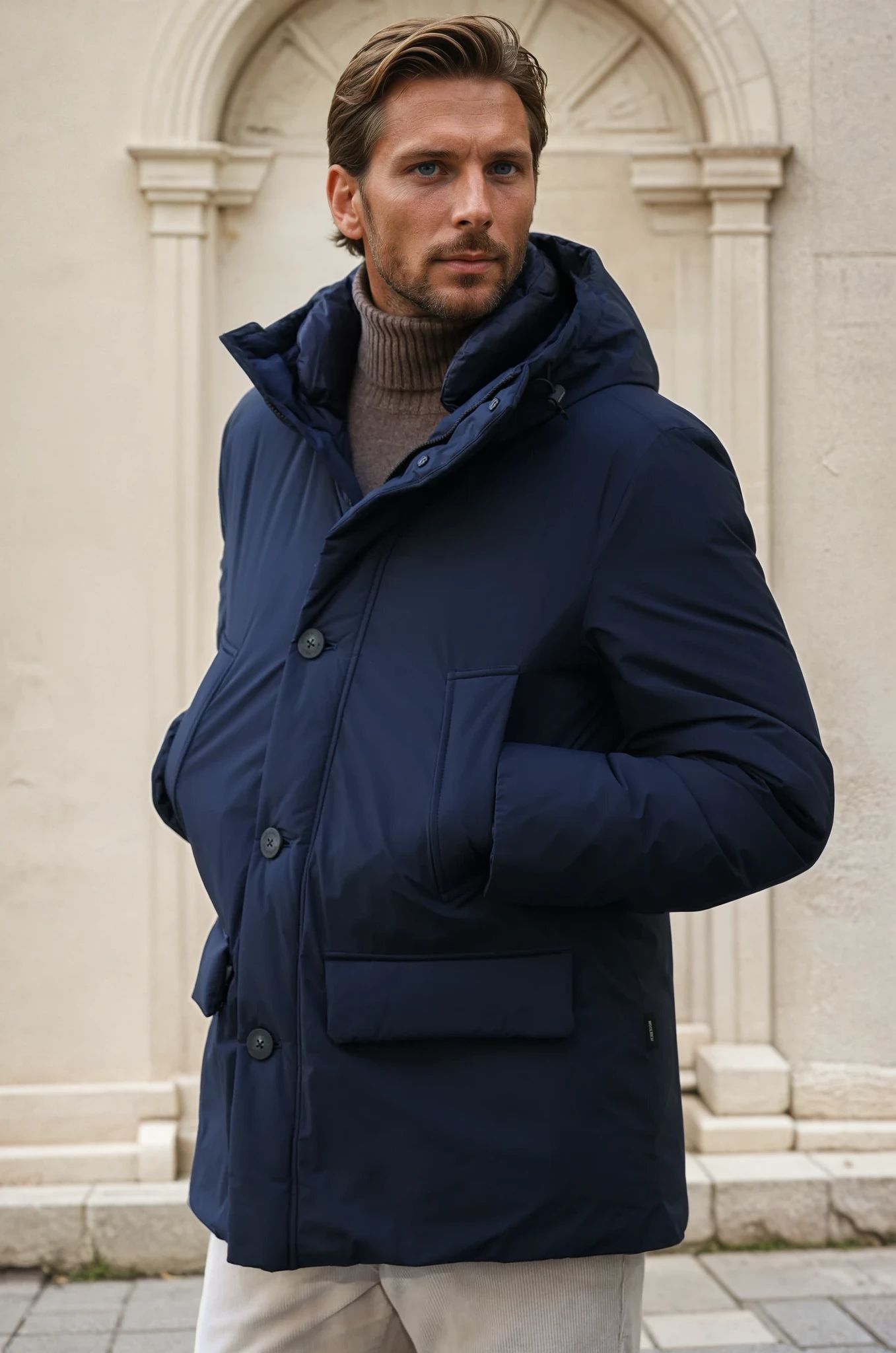 Arctic Parka Woolrich Cloud avec capuche - Melton Blue-MANTEAU HOMME-Curling-Paris