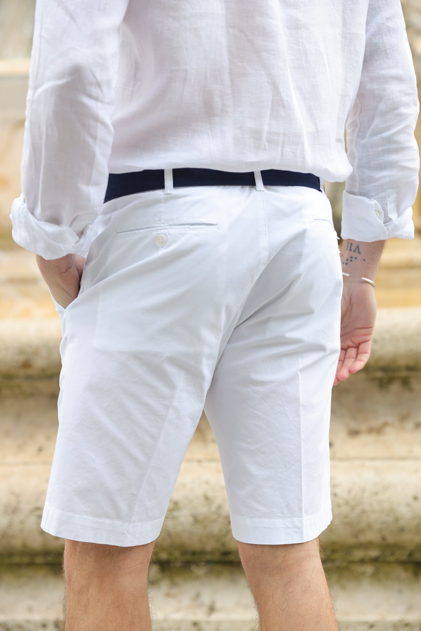 Bemuda Benji en coton stretch - Blanc-BERMUDAS HOMME-Curling-Paris