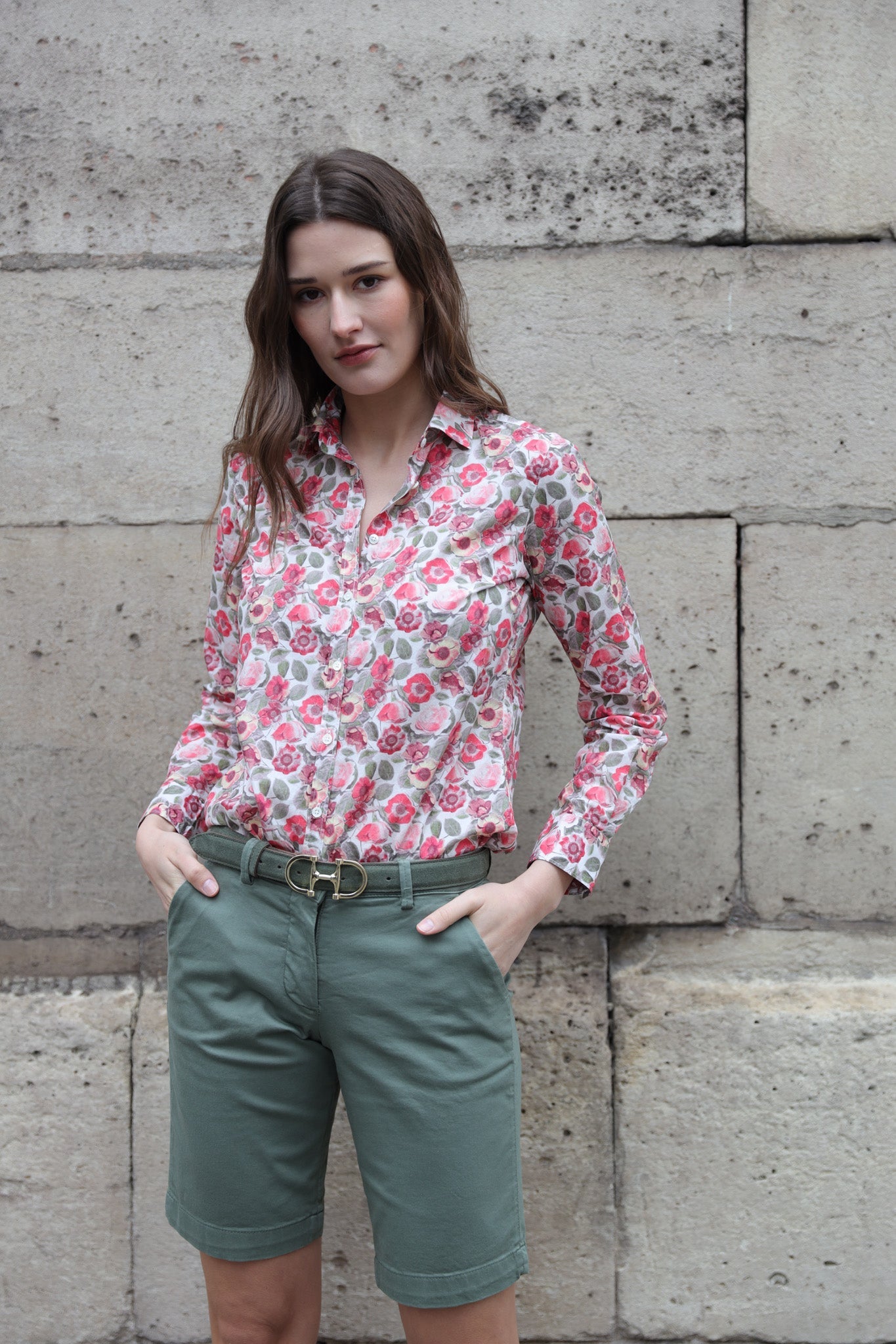 Bermuda Bambi en coton stretch - Kaki-BERMUDAS FEMME-Curling-Paris