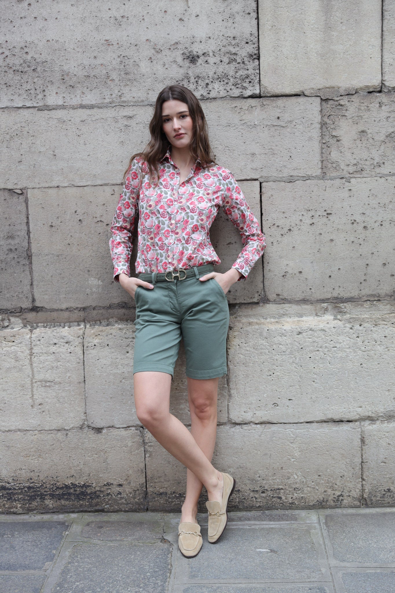 Bermuda Bambi en coton stretch - Kaki-BERMUDAS FEMME-Curling-Paris