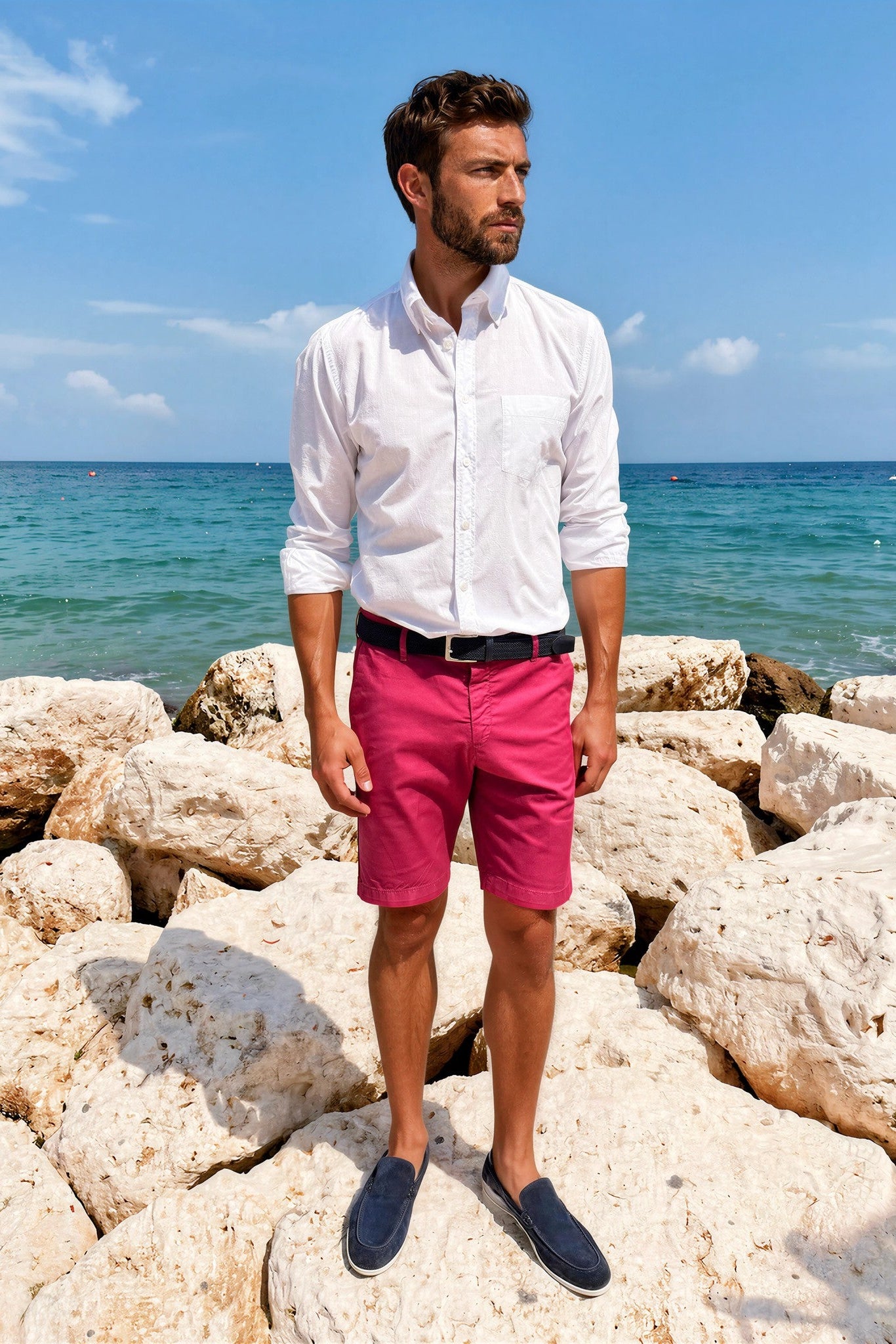 Bermuda Benji en coton pima stretch - Groseille-BERMUDAS HOMME-Curling-Paris