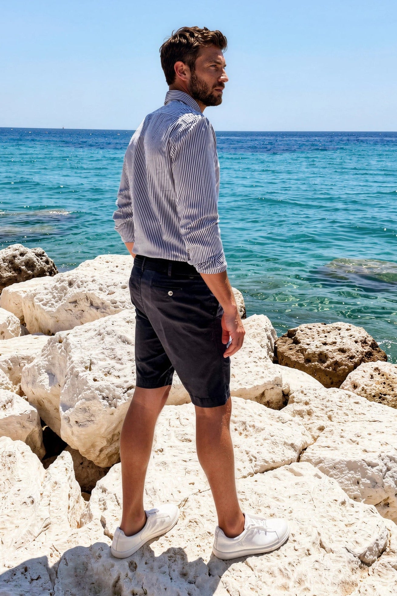 Bermuda Benji en coton pima stretch - Marine-BERMUDAS HOMME-Curling-Paris
