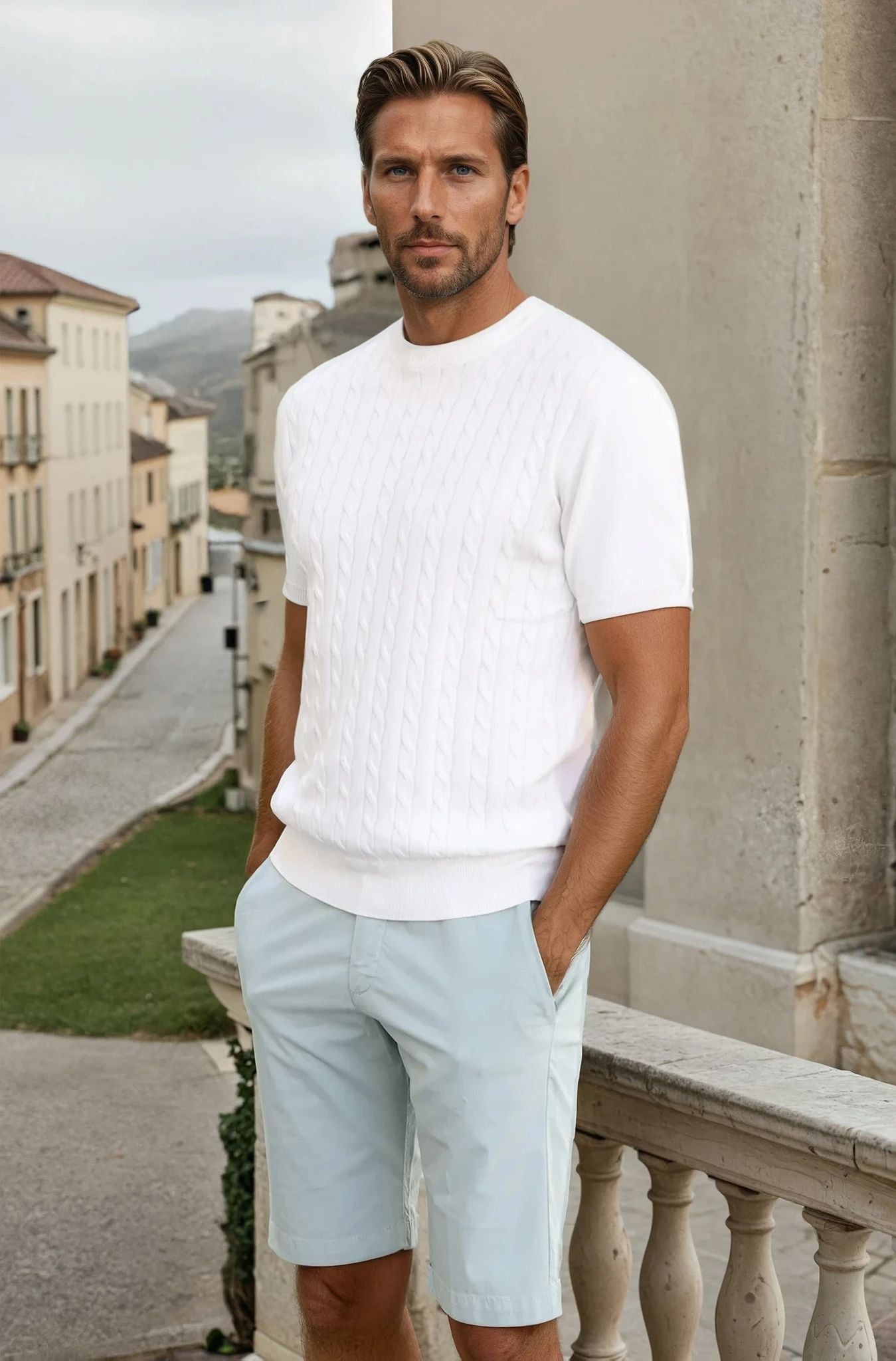 Bermuda Benji en popeline de coton stretch - Vert sauge-BERMUDAS HOMME-Curling-Paris