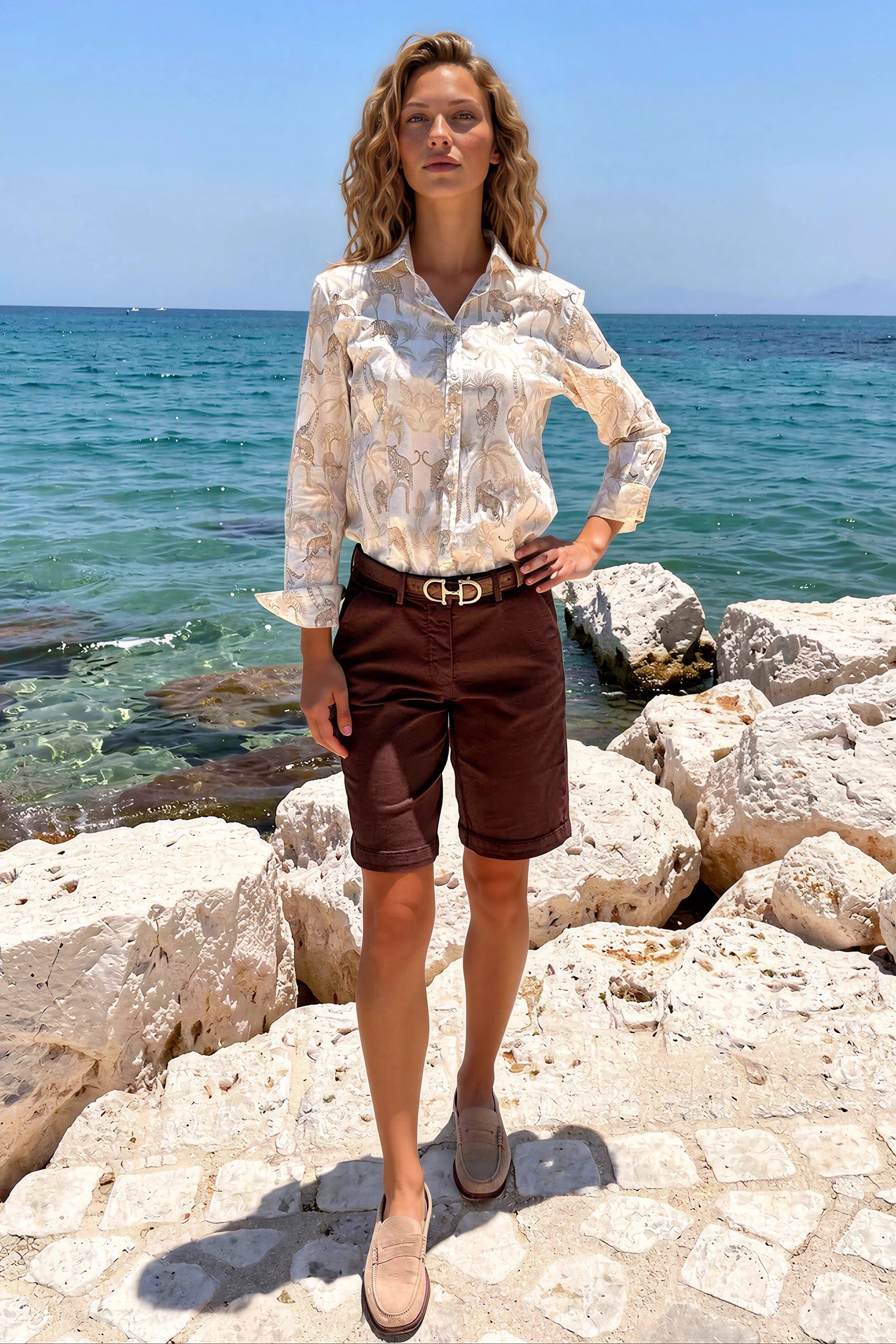 Bermuda Billie en coton stretch - Marron-BERMUDAS FEMME-Curling-Paris