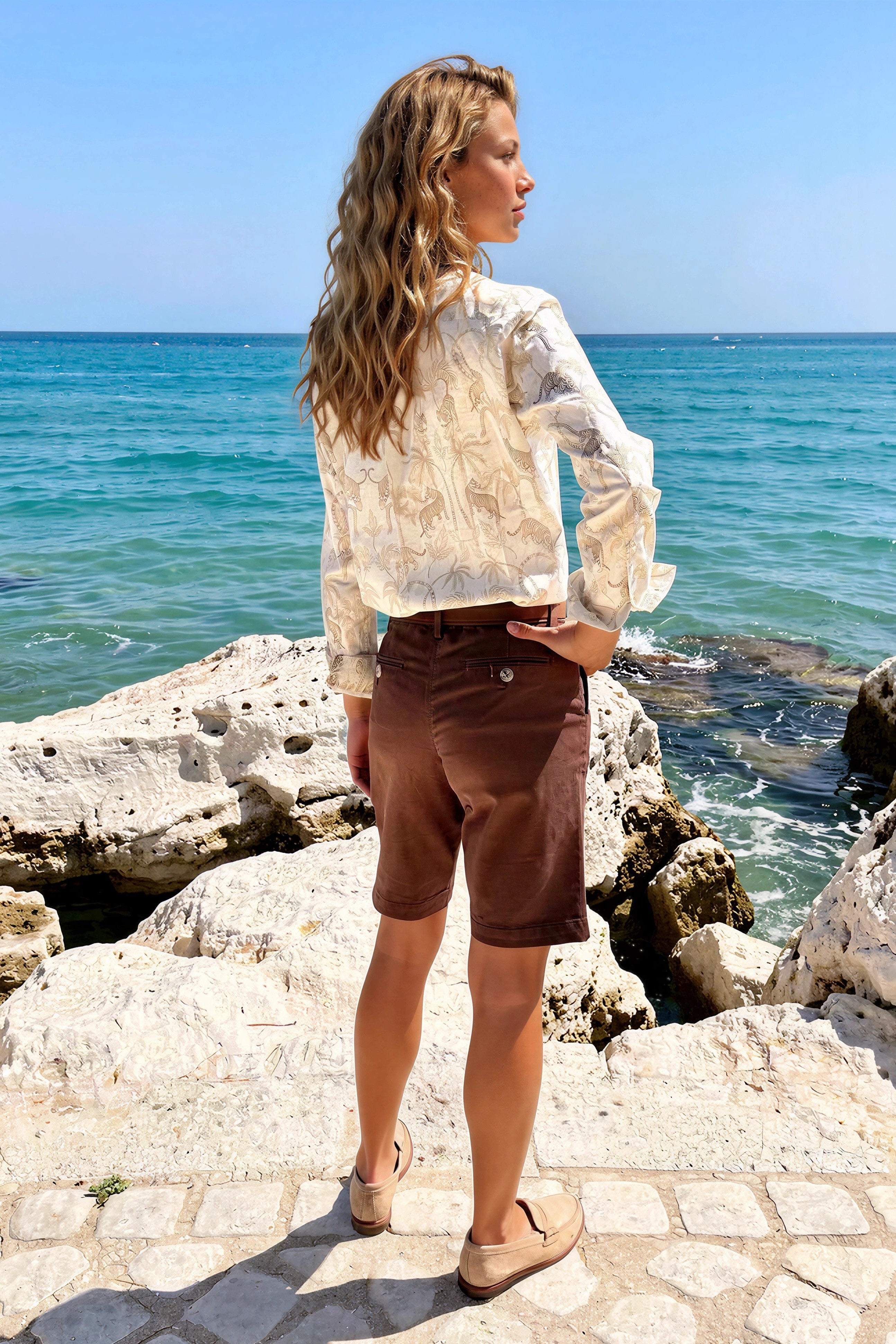 Bermuda Billie en coton stretch - Marron-BERMUDAS FEMME-Curling-Paris