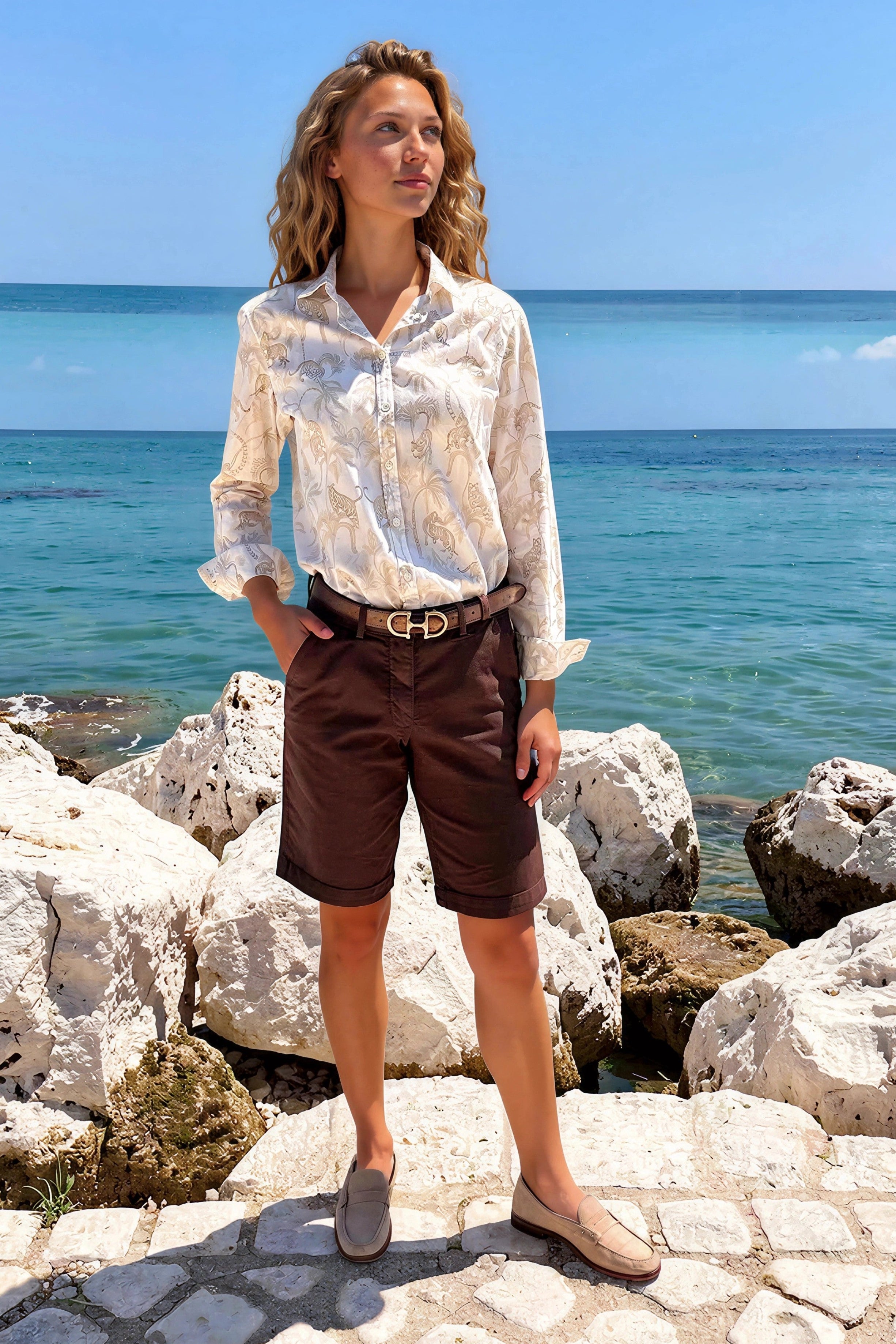 Bermuda Billie en coton stretch - Marron-BERMUDAS FEMME-Curling-Paris