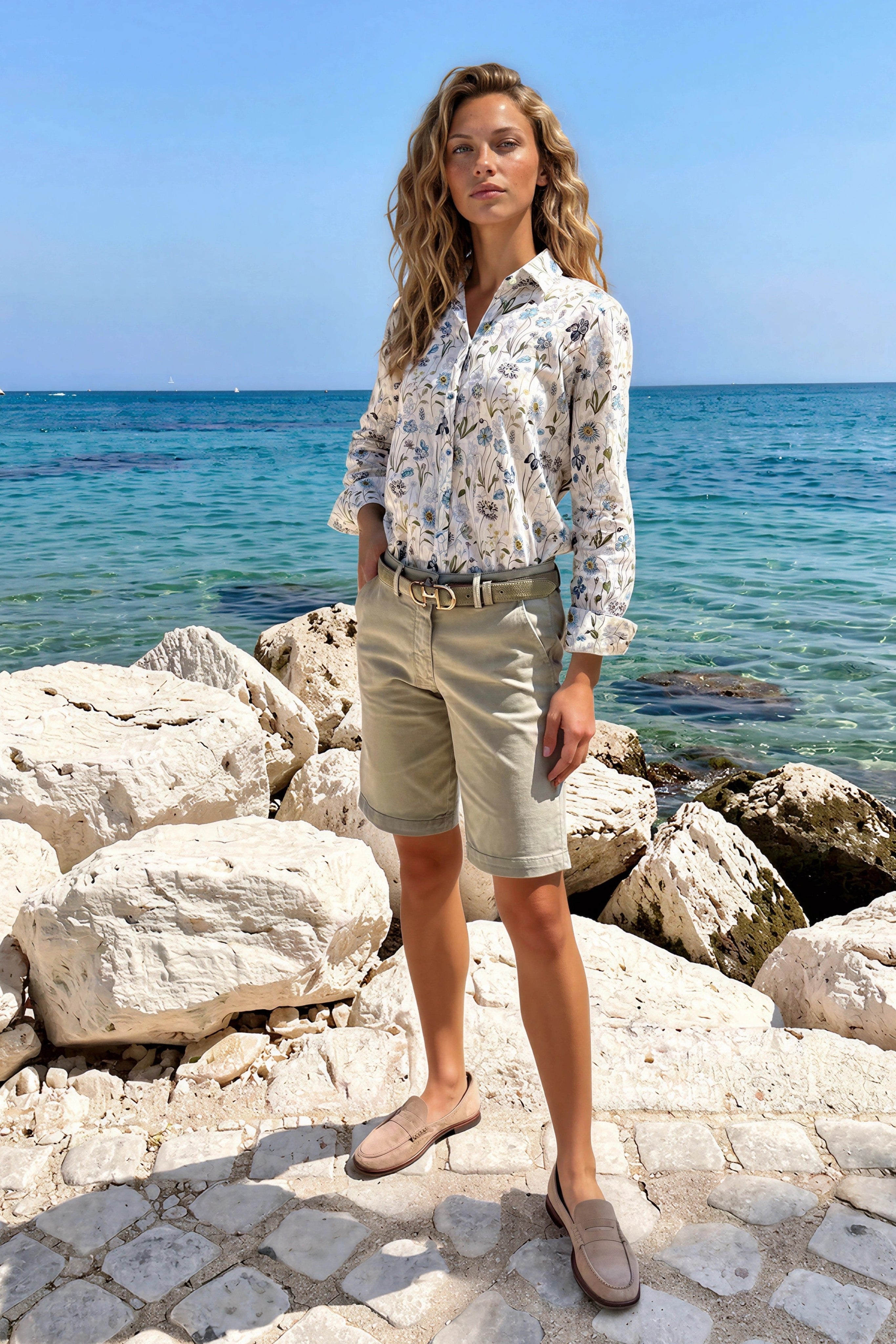 Bermuda Billie en coton stretch - Sauge-BERMUDAS FEMME-Curling-Paris
