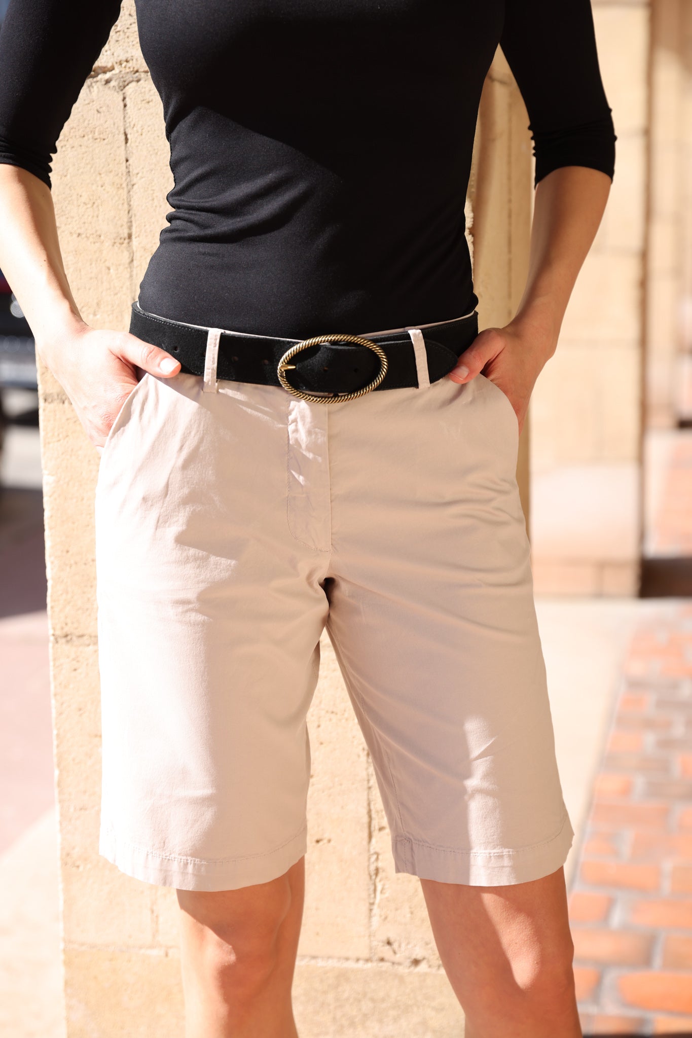 Bermuda Billie en popeline de coton stretch - Beige-BERMUDAS FEMME-Curling-Paris