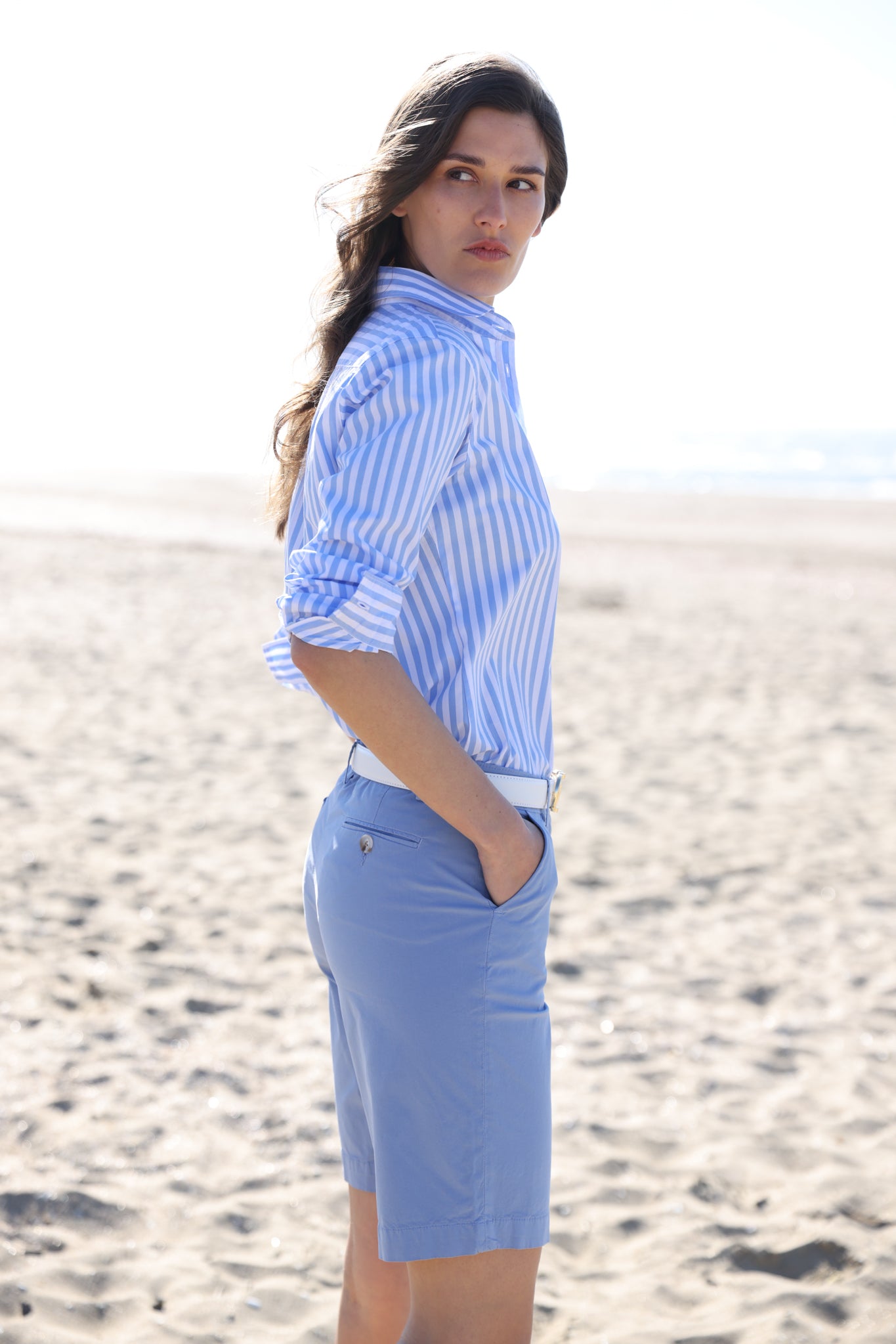 Bermuda Billie en popeline de coton stretch - Bleu-BERMUDAS FEMME-Curling-Paris