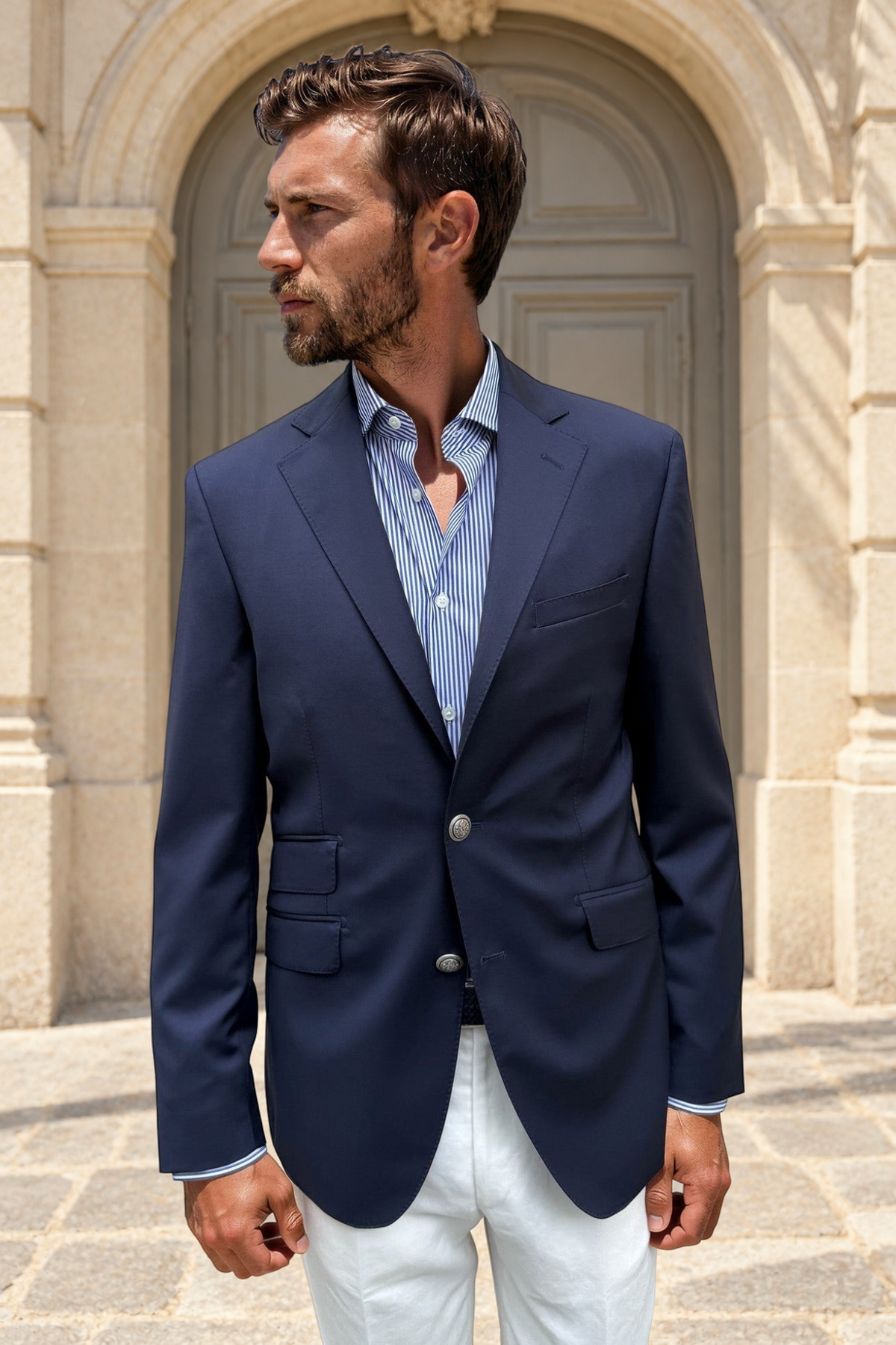 Blazer en laine Super 110'S - Marine-VESTE BLAZER HOMME-Curling-Paris