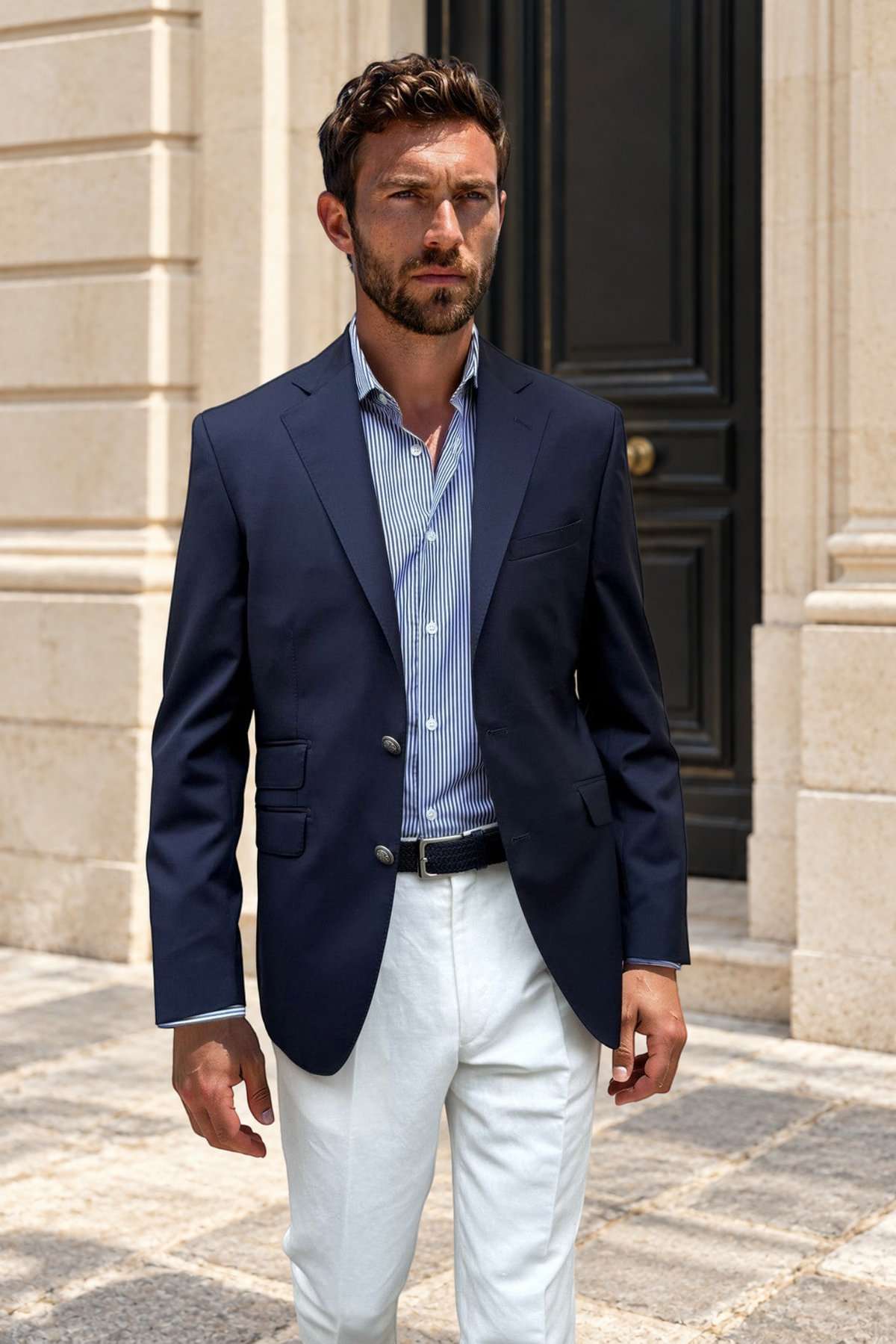 Blazer en laine Super 110'S - Marine-VESTE BLAZER HOMME-Curling-Paris