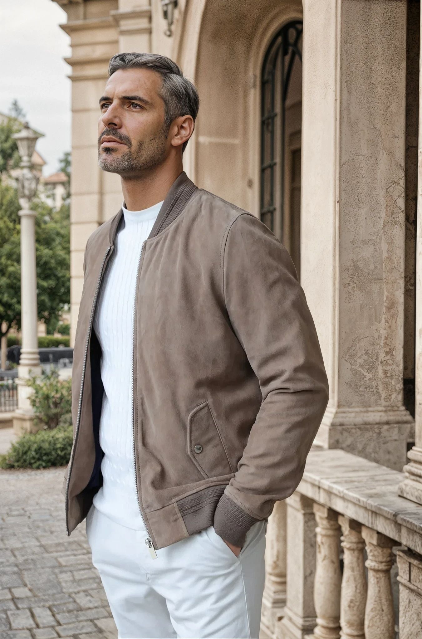 Blouson Liam en cuir de chèvre - Taupe-MANTEAU HOMME-Curling-Paris