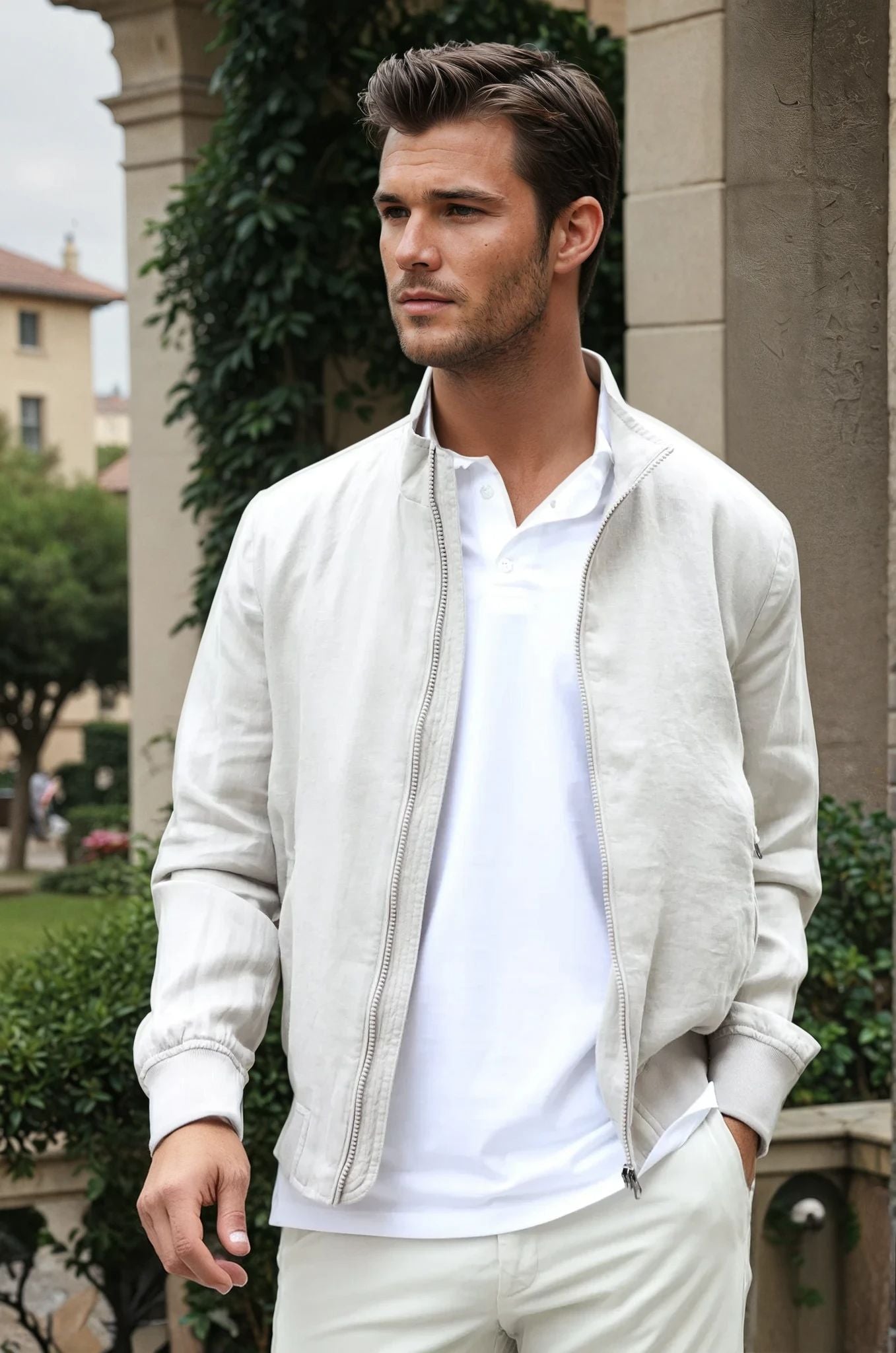 Blouson Noah en lin - Beige Clair-MANTEAU HOMME-Curling-Paris
